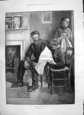 Old Antique Print 1890 Young Boy Reading News Missing Ship Sailor Rainey 19th