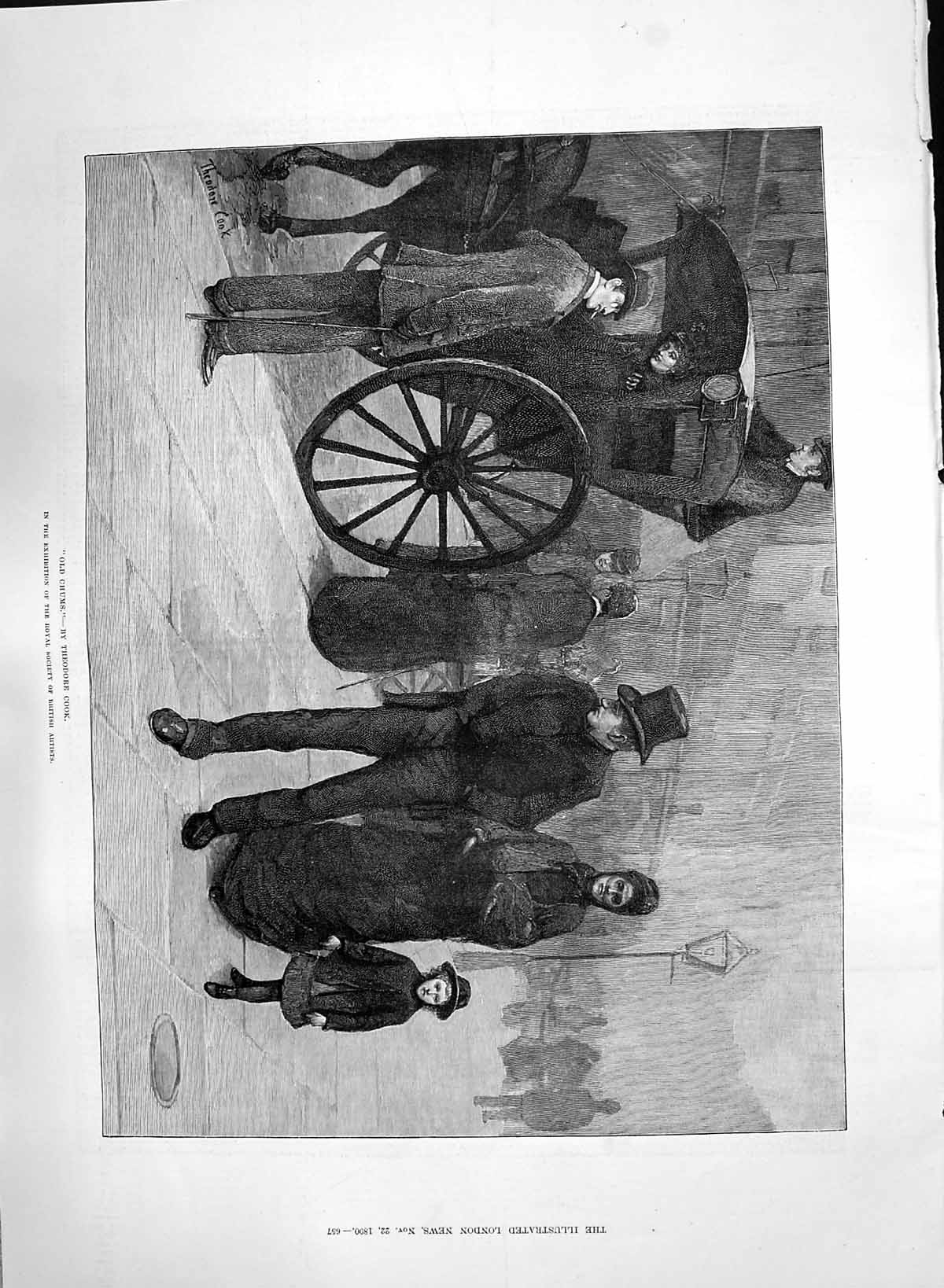 Old Antique Print 1890 Chums Street Transport Horse Coach Theodore Cook 19th