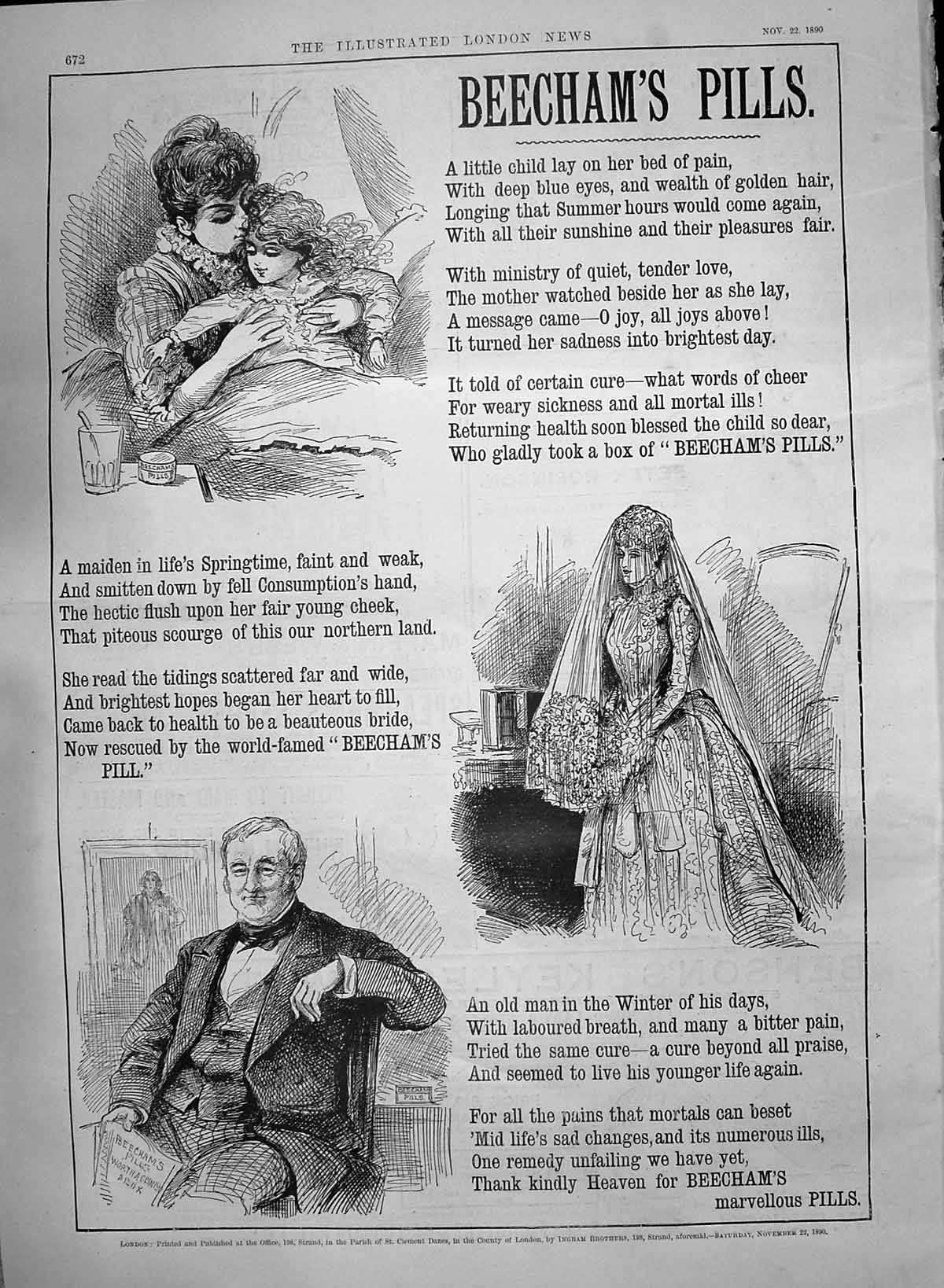 Original Old Antique Print Advertisement Beechams Pills Medicine 1890 Victorian