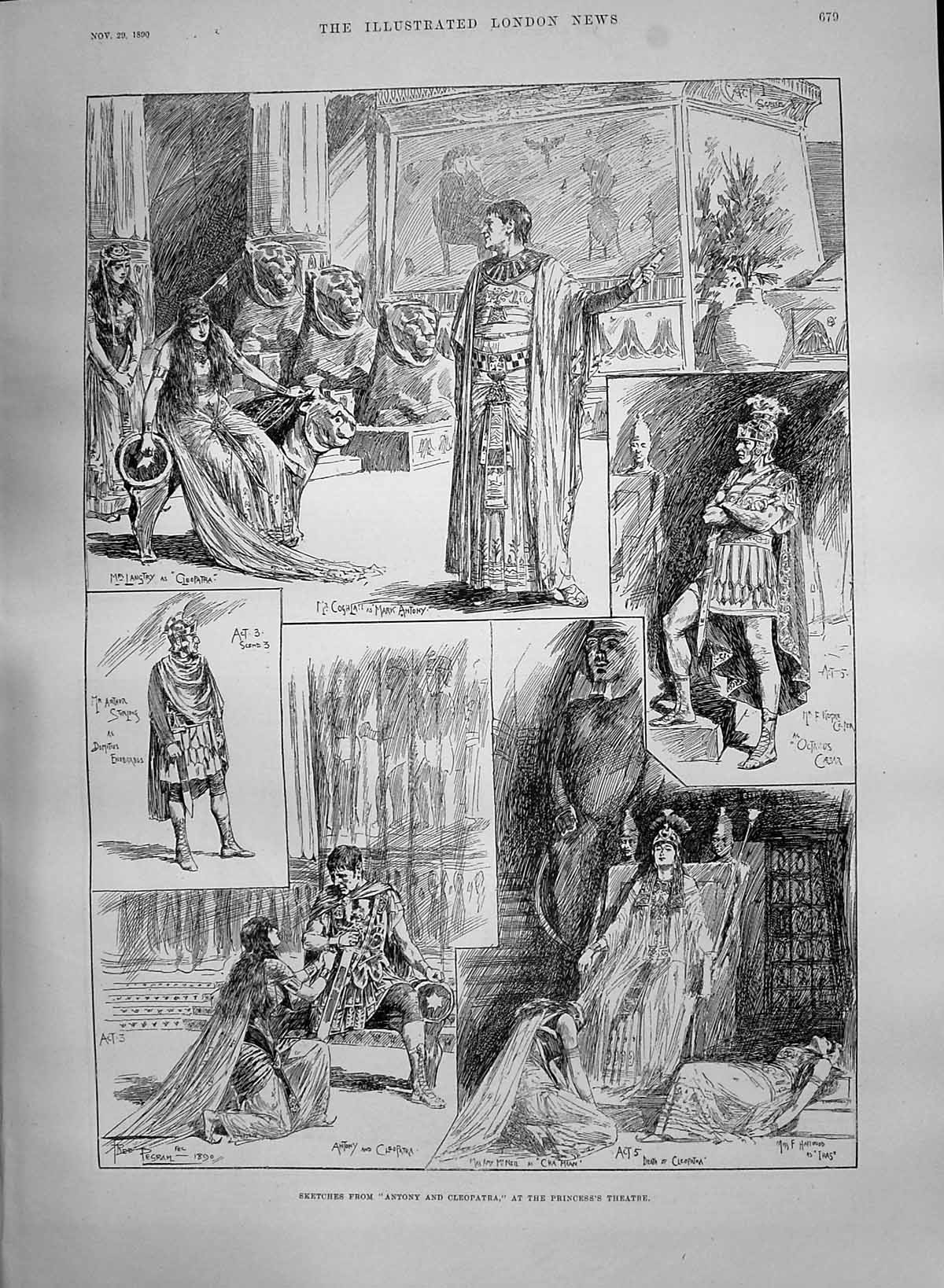 Old 1890 Antony Cleopatra Theatre Langtry Hackett Romer Davis Canterb Victorian
