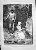 Antique Old Print 1890 Adventures Phra Lady Peacock Man Romance River Paget