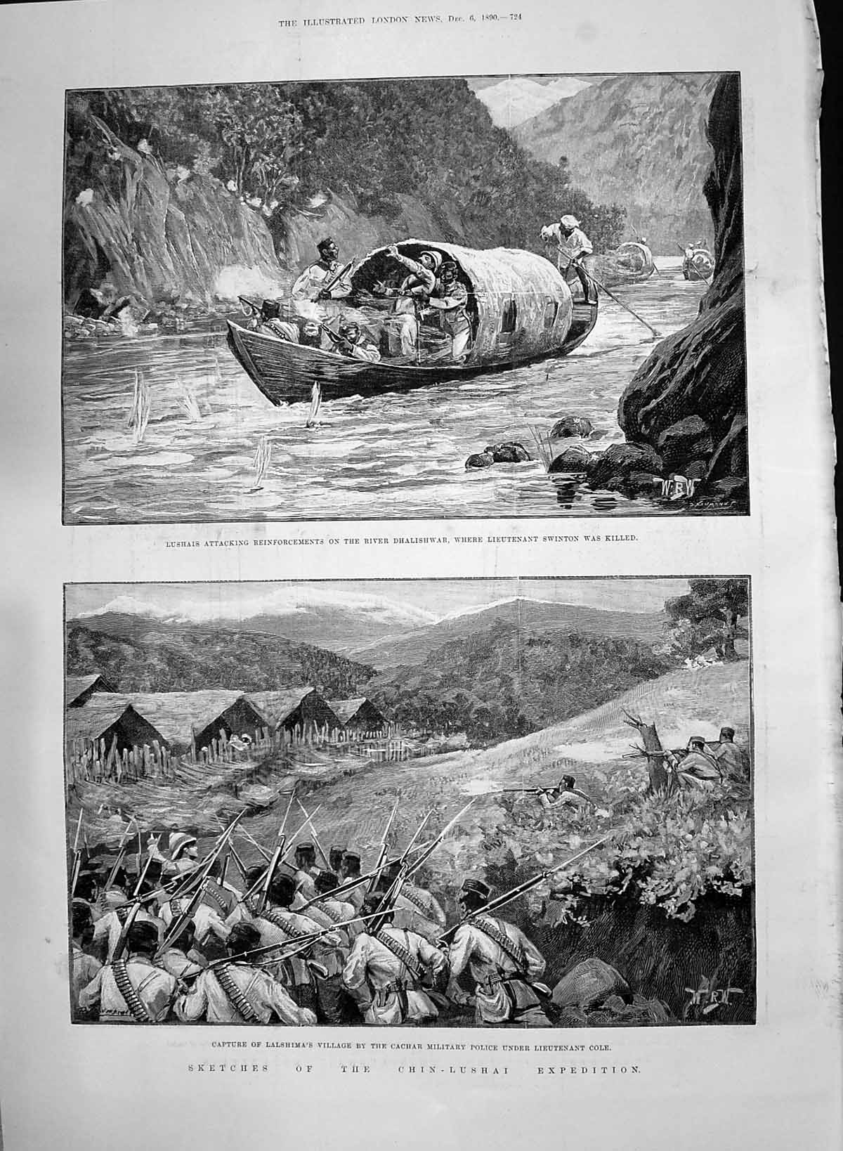 Old 1890 Chin-Lushai Expedition River Dhalishwar Swinton Cole War-Boa Victorian