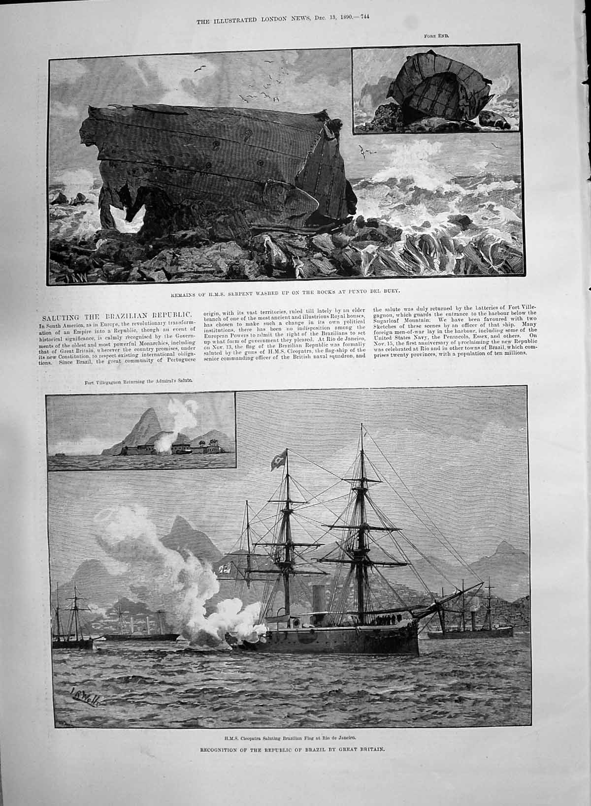 Old 1890 Ship Cleopatra Rio Janeiro Serpent Punto Buey Thomas Graphic Victorian
