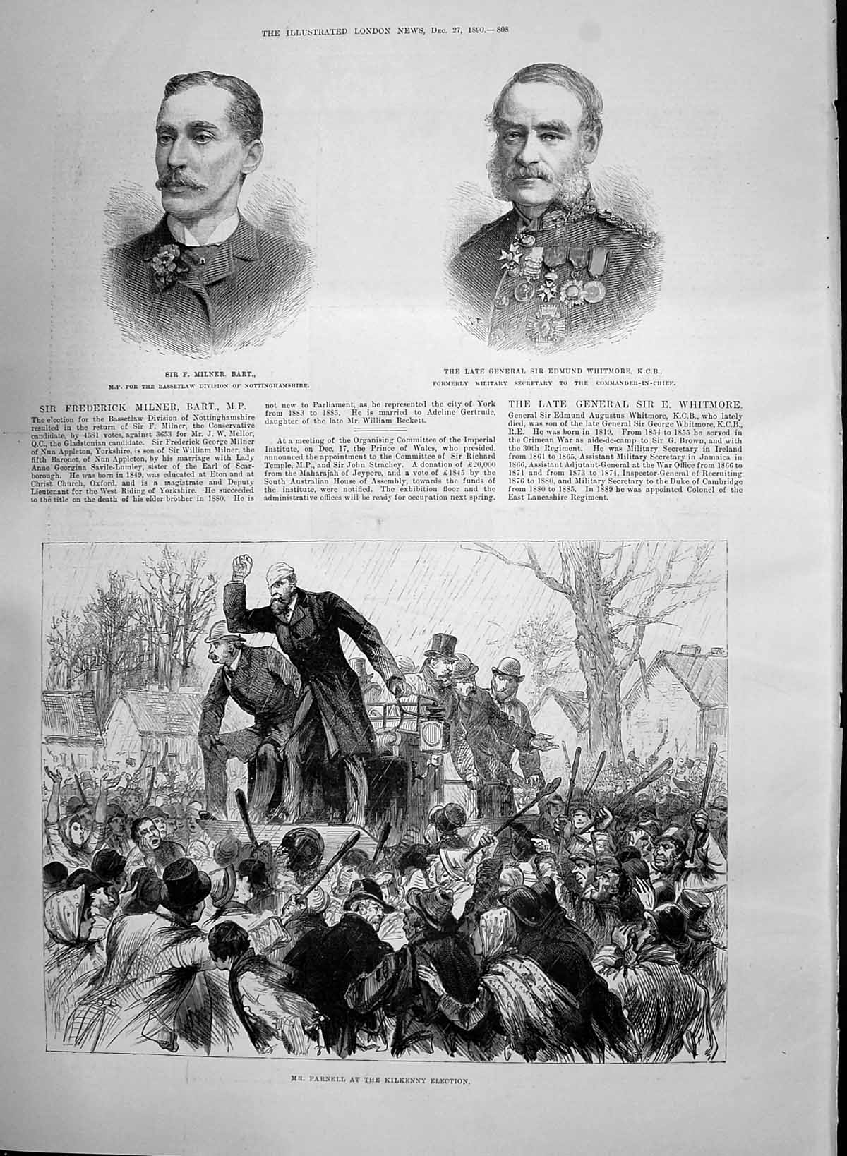 Old 1890 Milner Whitmore Parnell Kilkenny Election Sutton Martin Duke Victorian