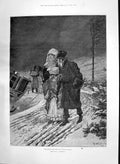 Old Antique Print 1890 Transport Coach Crash Winter Snow Scene Woodville 19th