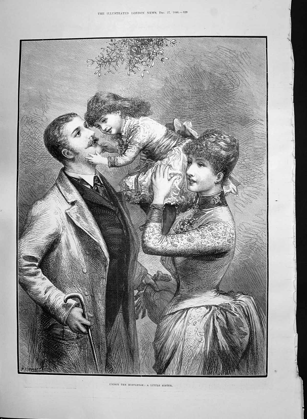 Old 1890 Family Scene Christmas Mistletoe Jameson Sacred Legendary Ar Victorian