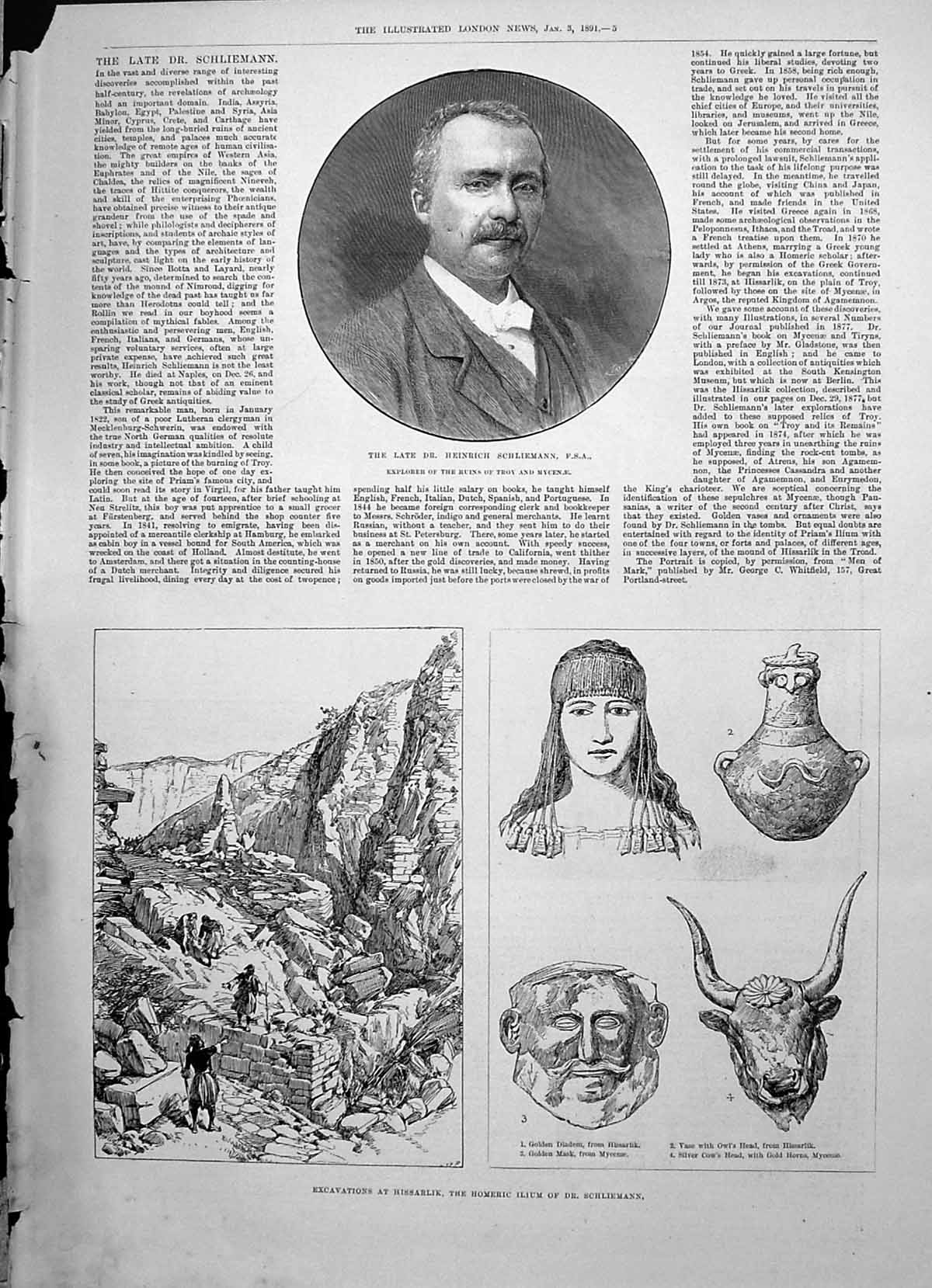 Old 1891 Heinrich Schliemann Excavations Hissarlik Homeric Ilium Fire Victorian
