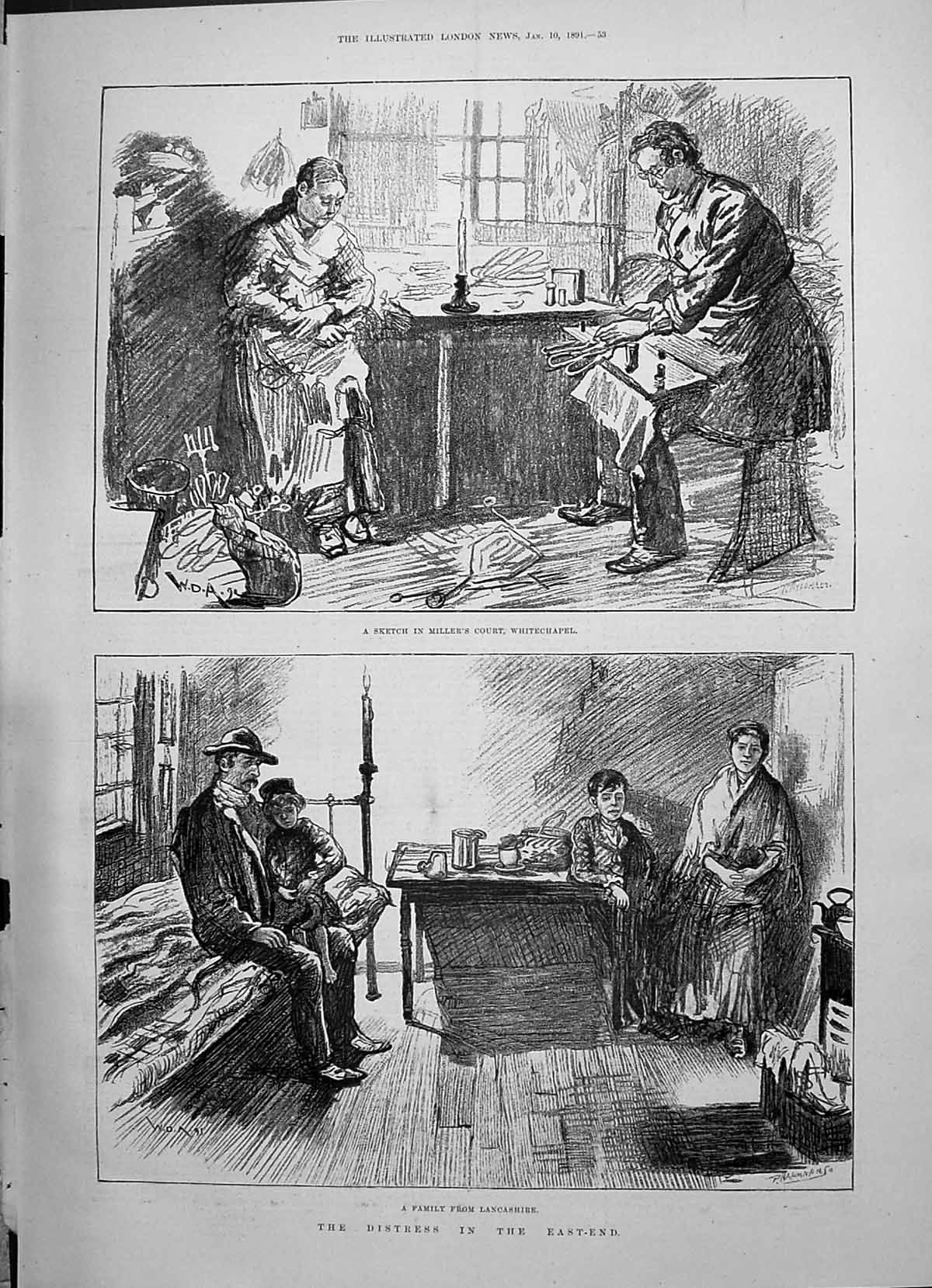 Old 1891 Distress East-End London Famine Lancashire Miller'S Court Wh Victorian