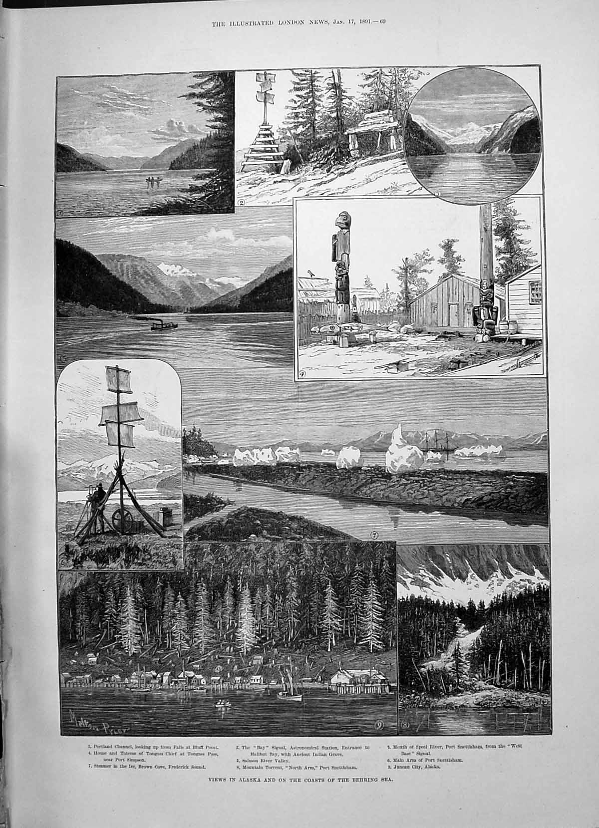Old 1891 Alaska Behring Sea Portland Channel Totems Tongass Juneau Sn Victorian