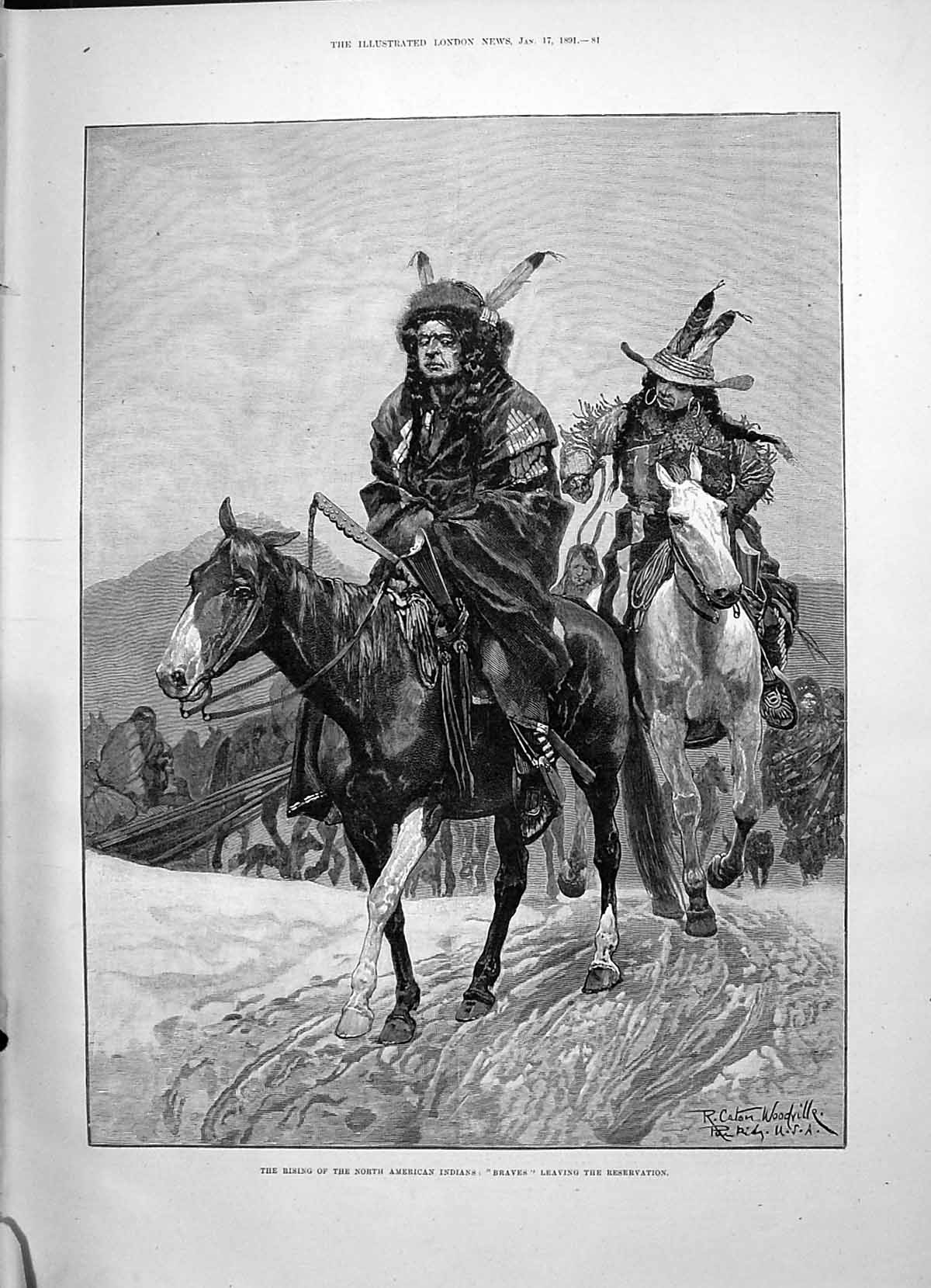 Old 1891 Rising North American Indians Braves Leaving Reservation Hor Victorian