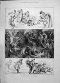 Original Old Antique Print 1891 Winter Amusements Serpentine Ice Skating 19th
