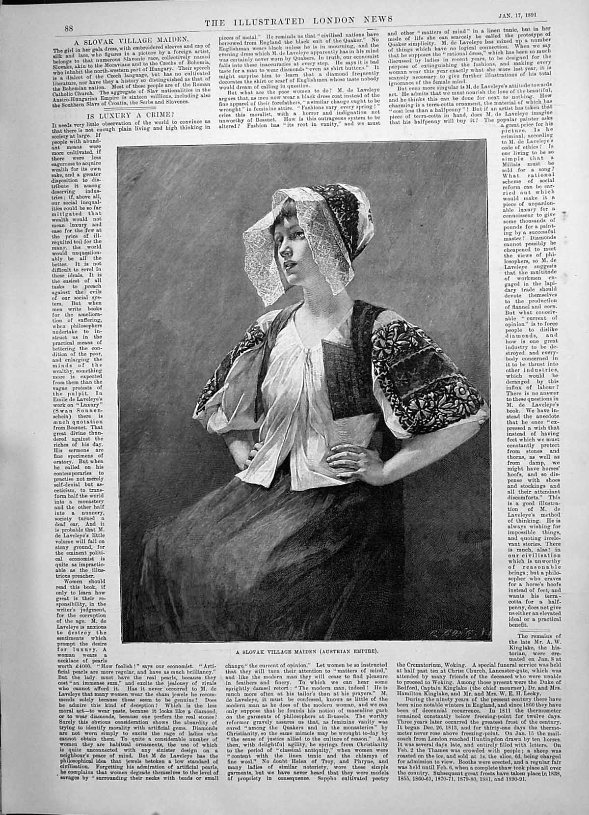 Antique Old Print 1891 Slovak Village Maiden Austrian Empire Beautiful Lady