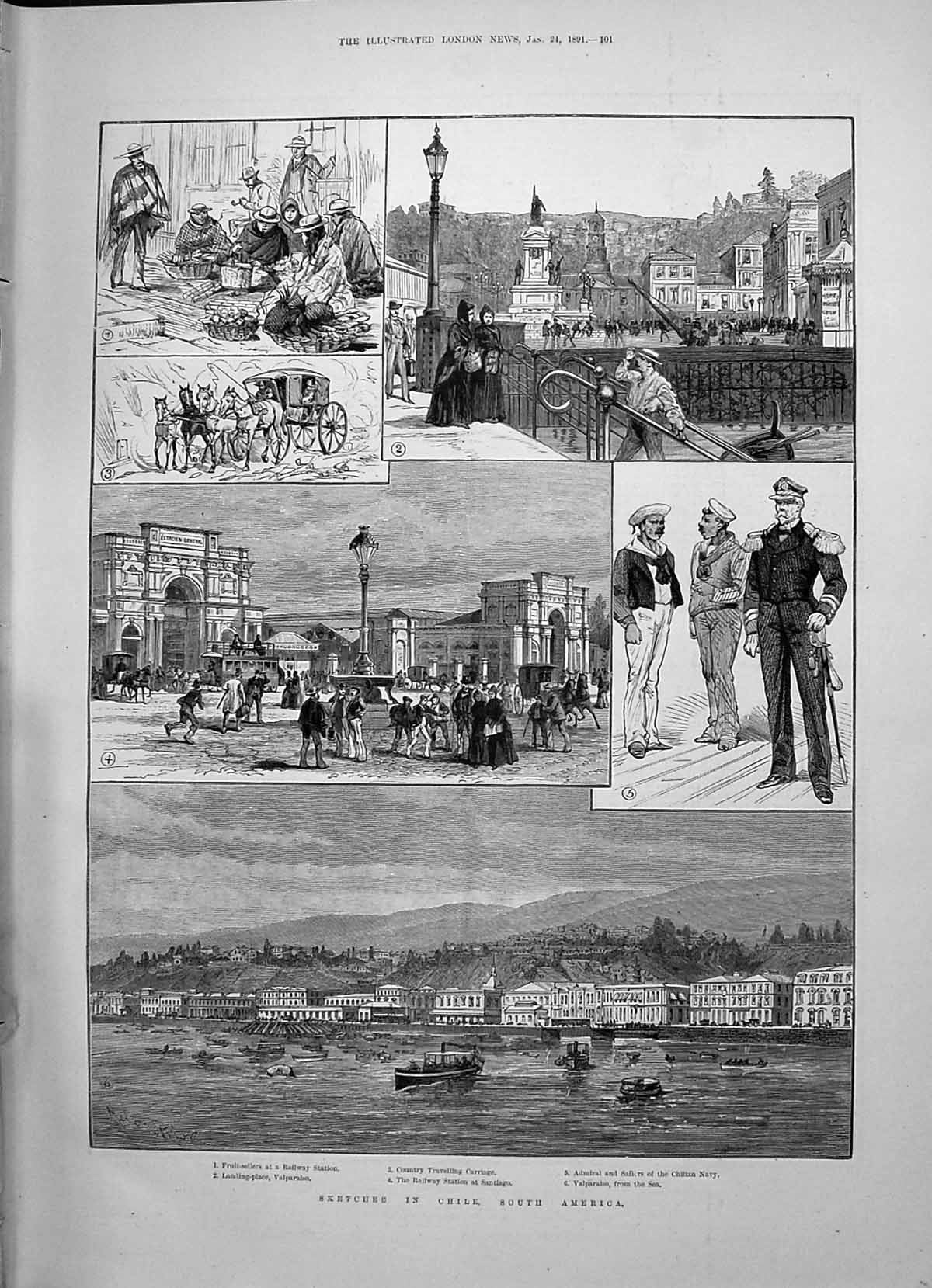 Old 1891 Chile South America Valparaiso Railway Santiago Hissarlik Sc Victorian