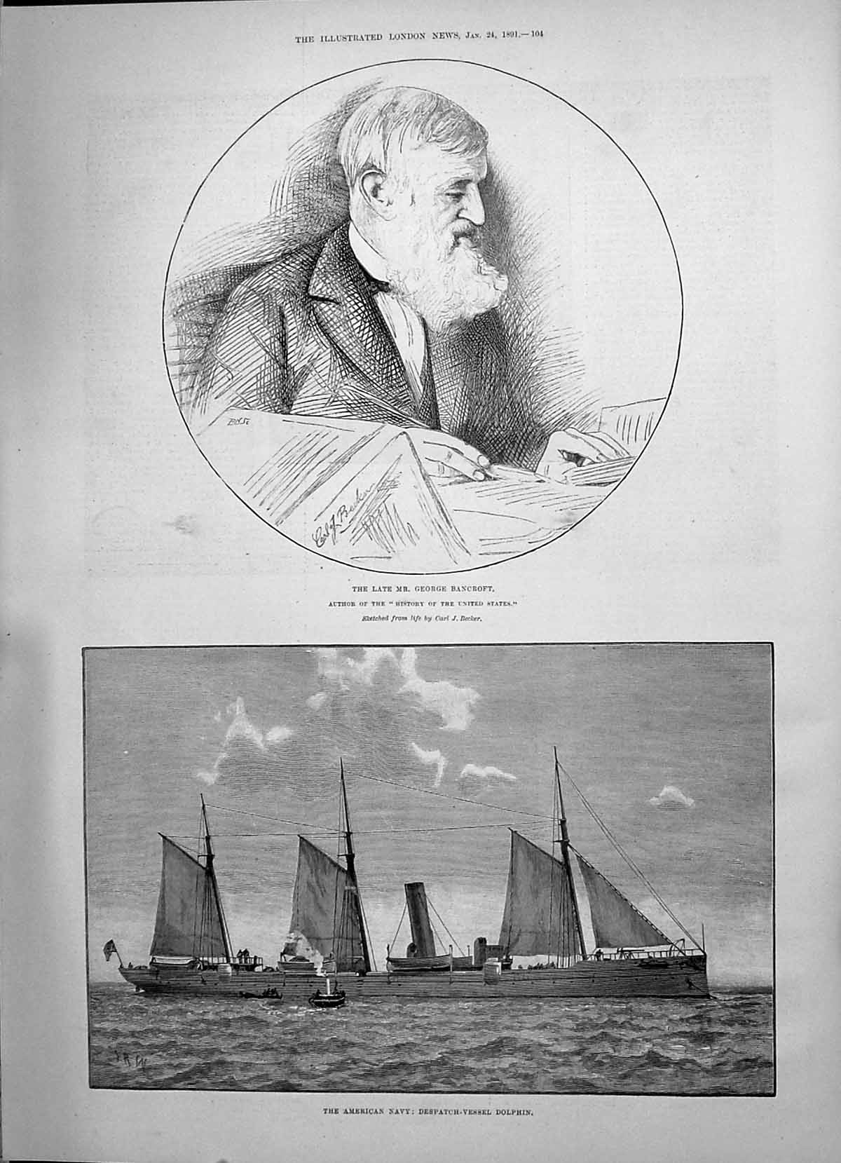 Old 1891 George Bancroft American Navy Ship Despatch Dolphin Jose Bal Victorian