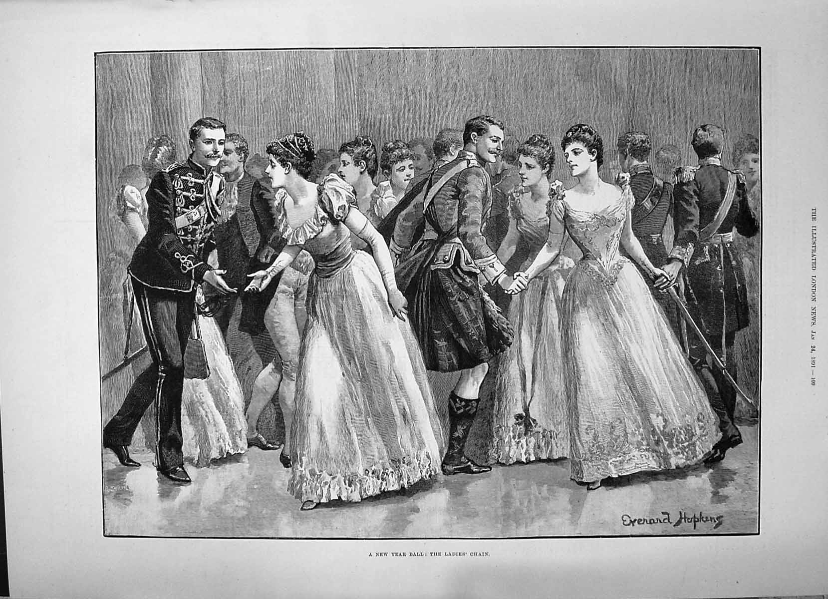 Old 1891 New Year Ball Ladies Chain Dancing Greenland Sailing Indland Victorian