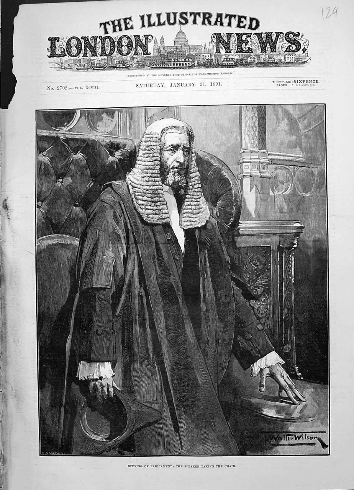 Old 1891 Opening Parliament Speaker Taking Chair Commons Politics Wil Victorian