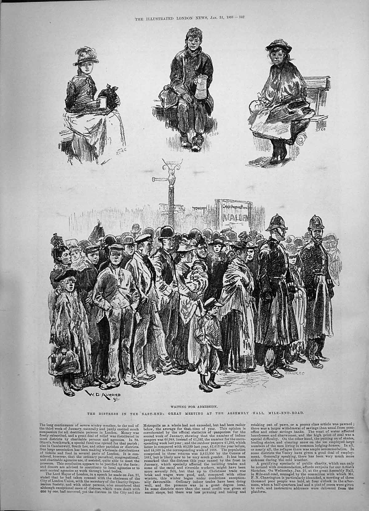 Old 1891 Distress East-End London Great Meeting Assembly Hall Mile-En Victorian