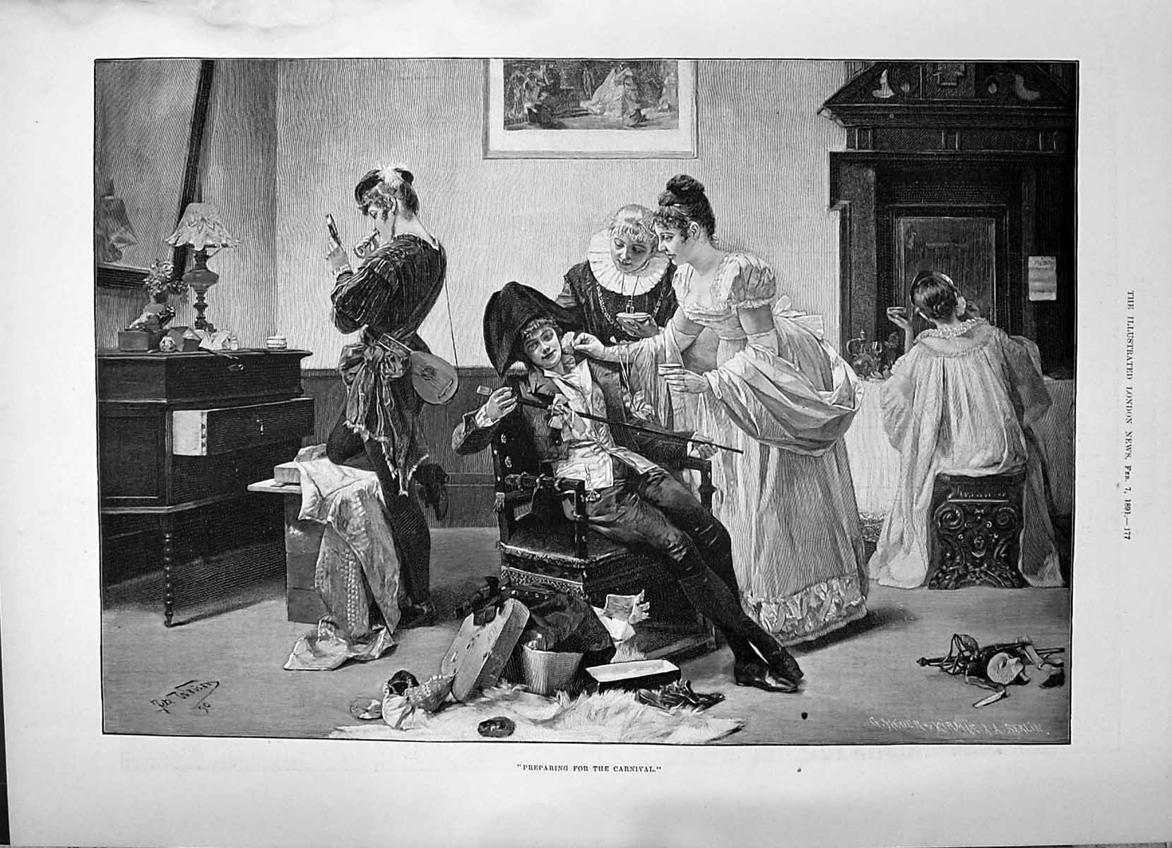 Old 1891 Preparing Carnival Make-Up Room Smoking-Room Oxford Union So Victorian
