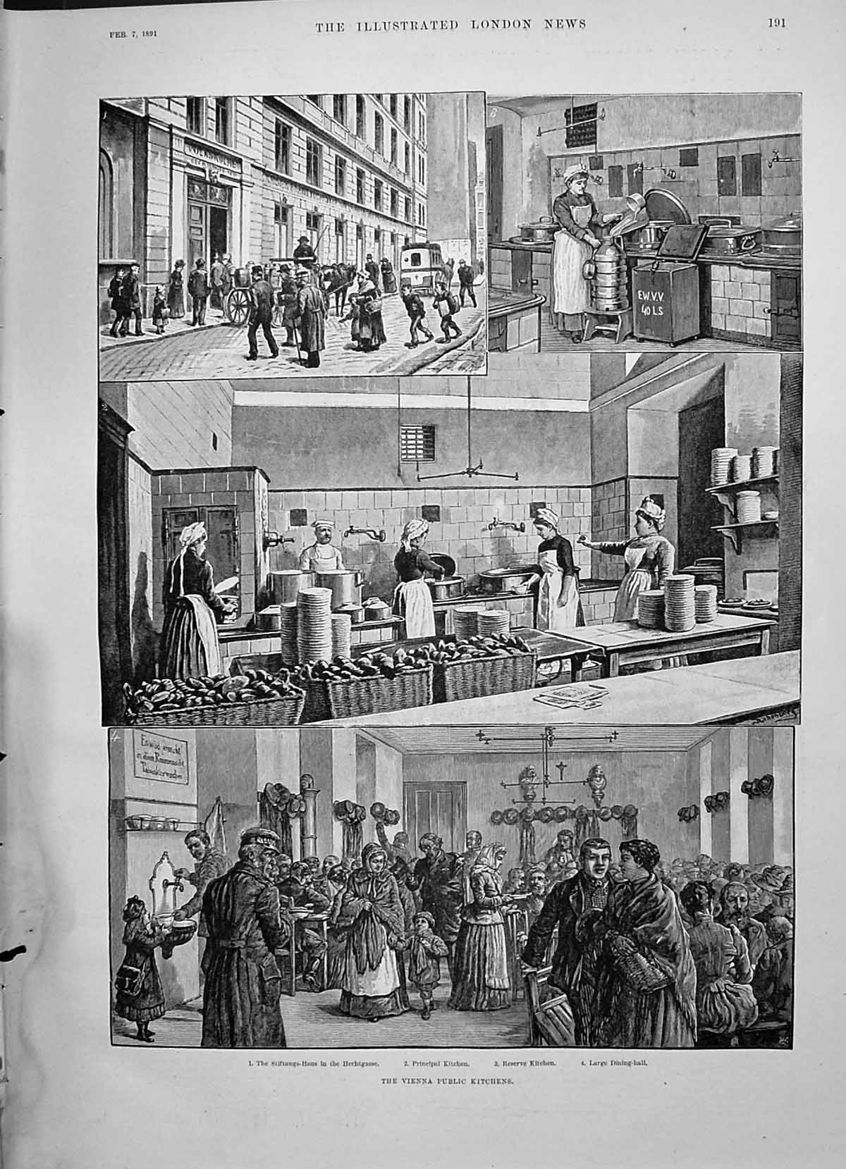 Old 1891 Vienna Public Kitchens Dining Hall Stiftungs-Haus Hechtgasse Victorian