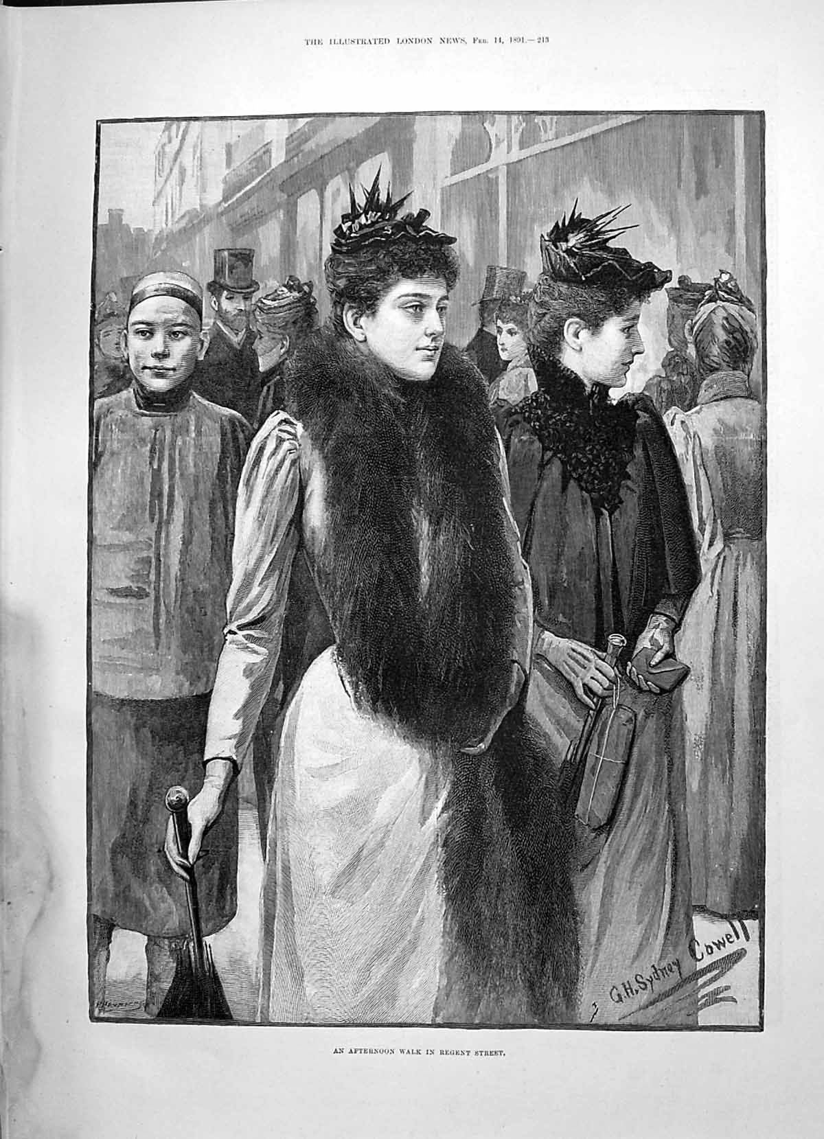 Old Print 1891 Afternoon Walk Regent Stree London Beautiful Ladies Cowell 19th