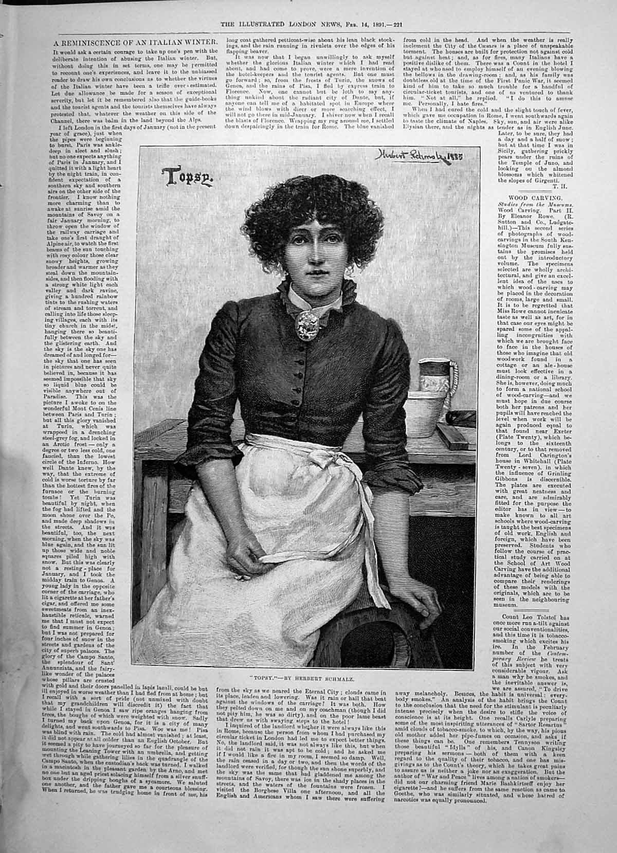 Original Old Antique Print 1891 Portrait Topsy Beautiful Woman Herbert Schmalz