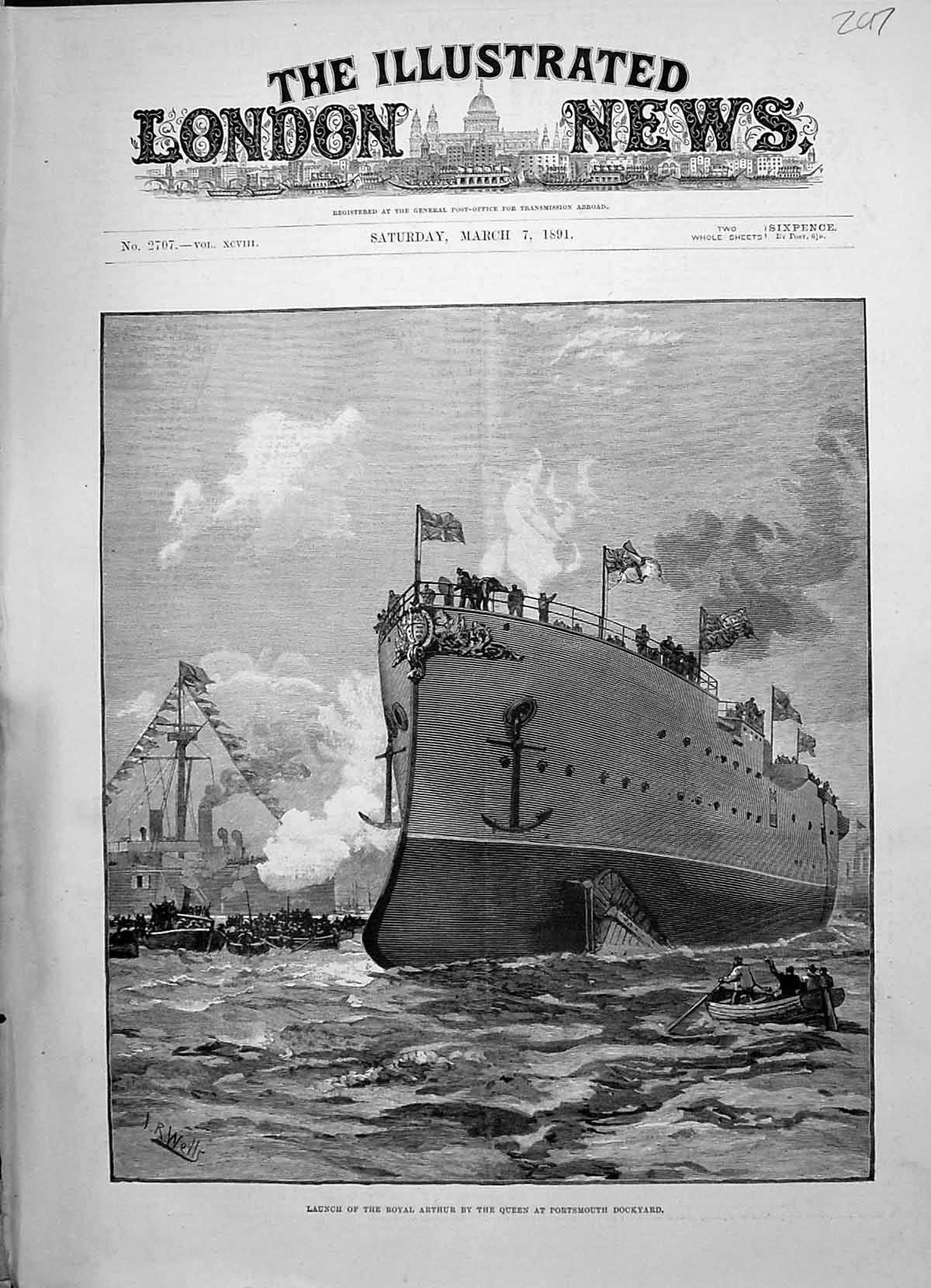 Old 1891 Launch Ship Royal Arthur Queen Victoria Portsmouth Dockyard Victorian