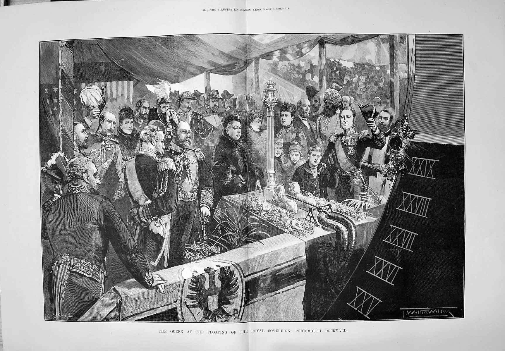 Old 1891 Queen Victoria Floating Royal Sovereign Ship Portsmouth Dock 19th