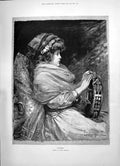 Antique Old Print 1891 Knowles Portrait Sunbeams Beautiful Young Girl Music