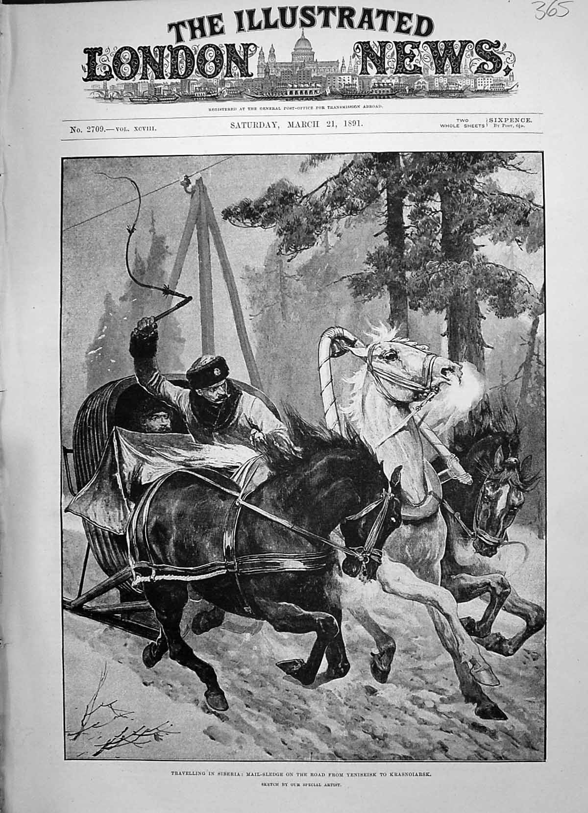 Old 1891 Travelling Siberia Mail Sledge Transport Horses Yeniseisk Kr Victorian