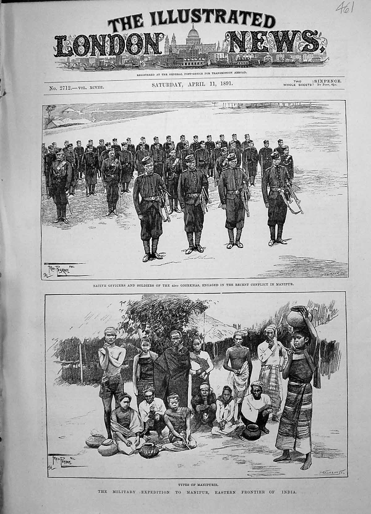 Old Print 1891 Military Expedition Manipur India Siers Goorkhas Manipuri 19th