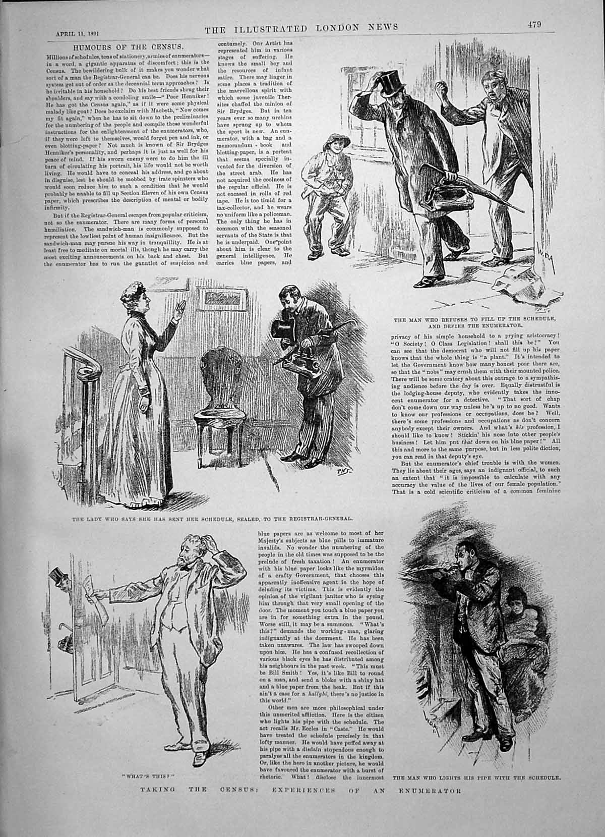 Old 1891 Humours Census Enumerator Common Lodging House Tax-Collector Victorian