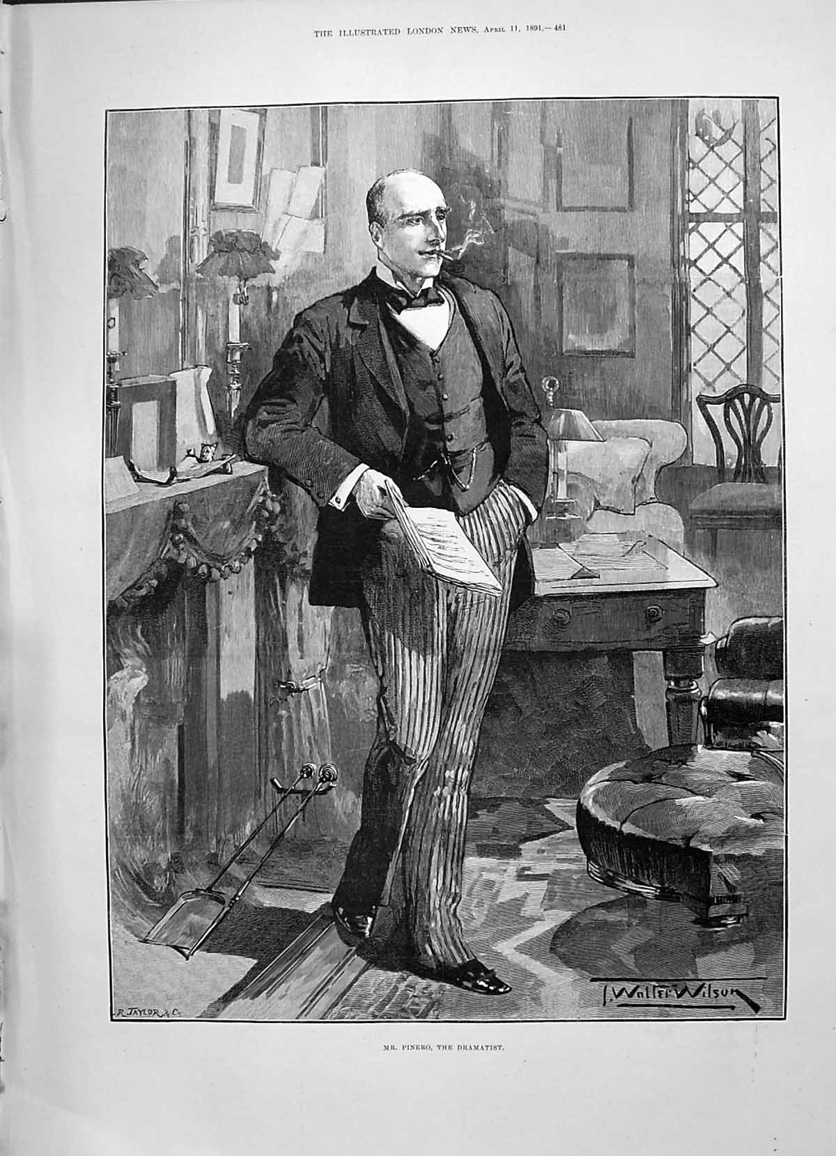 Original Old Antique Print 1891 Portrait Mr Pinero Dramatist Wilson Fine Art