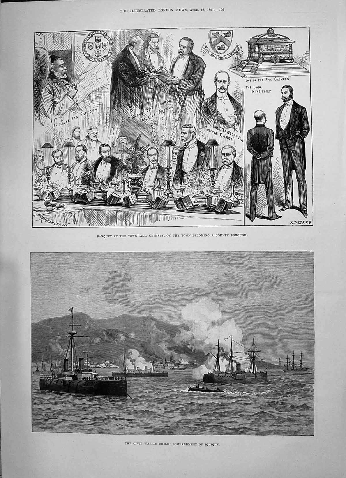 Old 1891 Civil War Chile Ships Iquique Banquet Grimsby Yarborough Ben Victorian