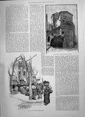 Old Antique Print 1891 Grasse House Rock Market-Place Houses Architecture 19th