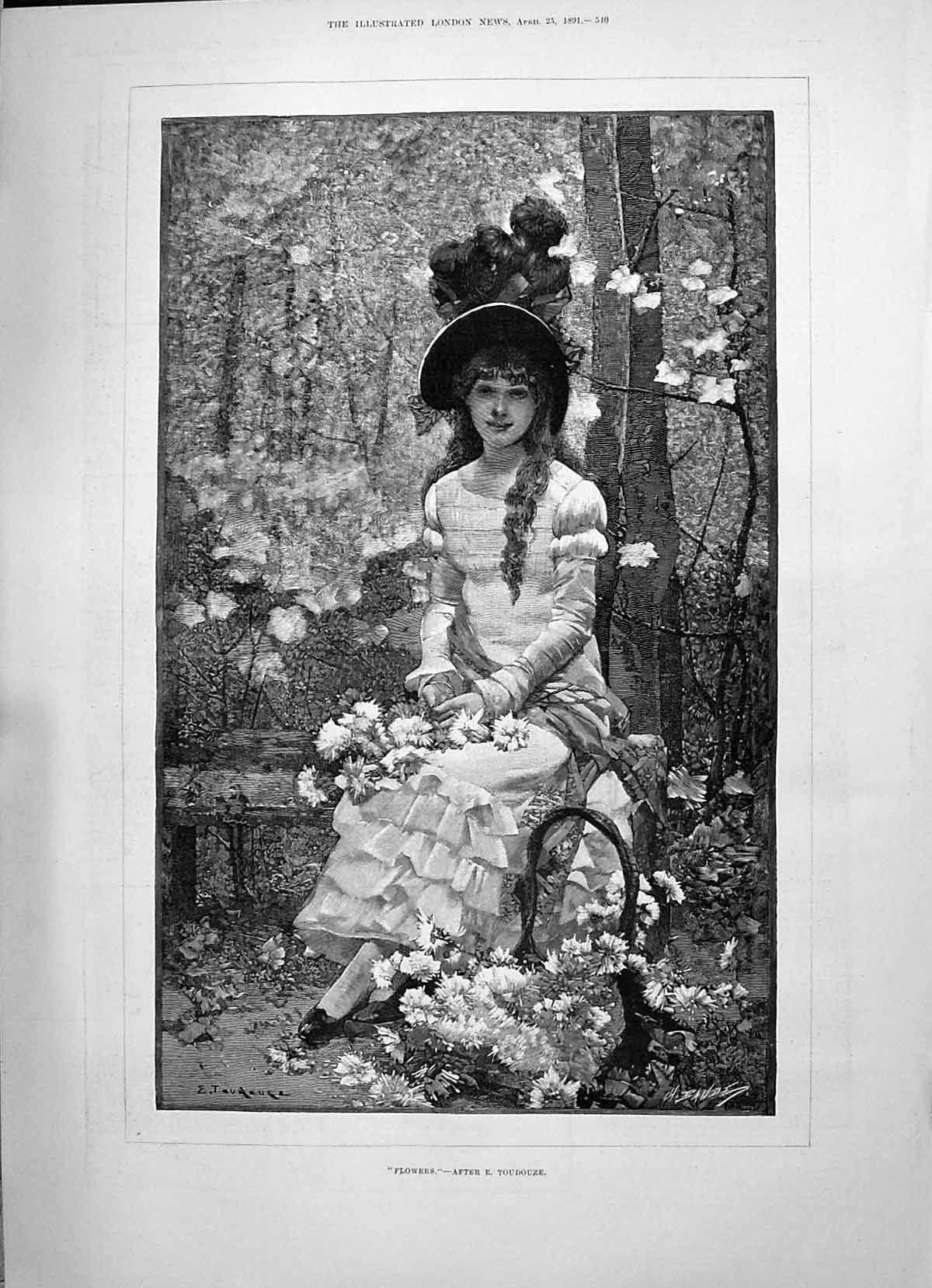Old 1891 Flowers Beautiful Girl Toudouze Piccadilly Verona Gilbert Th Victorian