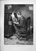 Old Antique Print 1891 First Easel Young Boy Artist Hedley Charles Kemble 19th