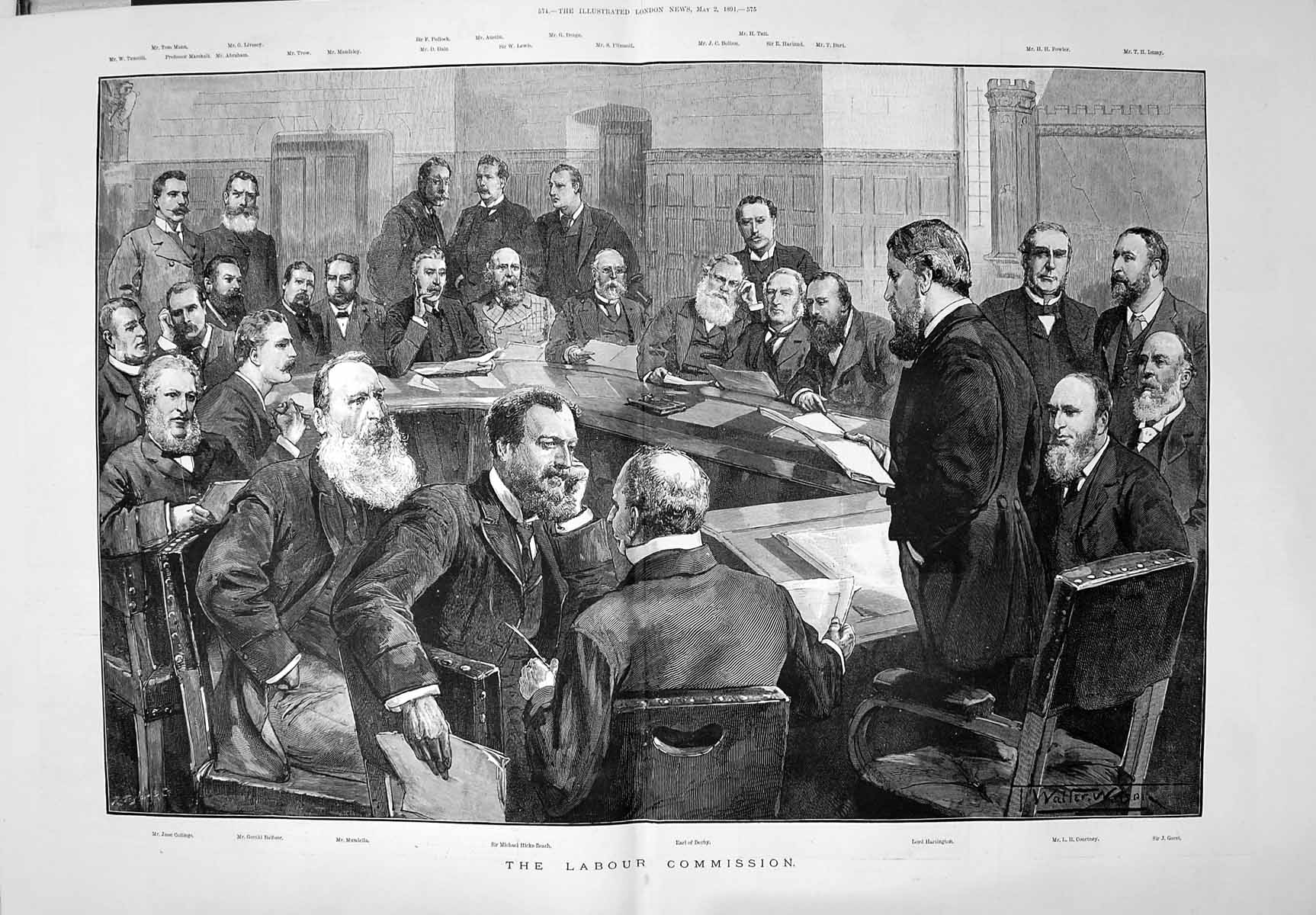 Old 1891 Labour Commission Earl Derby Hartington Courtney Gorst Hicks 19th