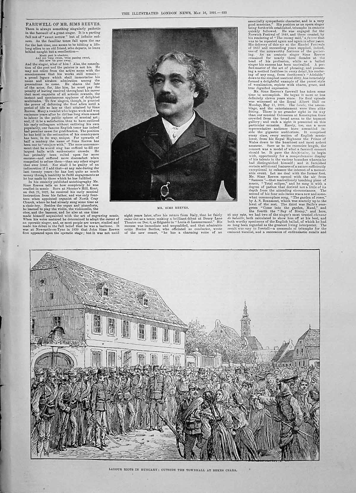 Old 1891 Mr Sims Reeves Labour Riots Hungary Outside Townhall Bekes C Victorian
