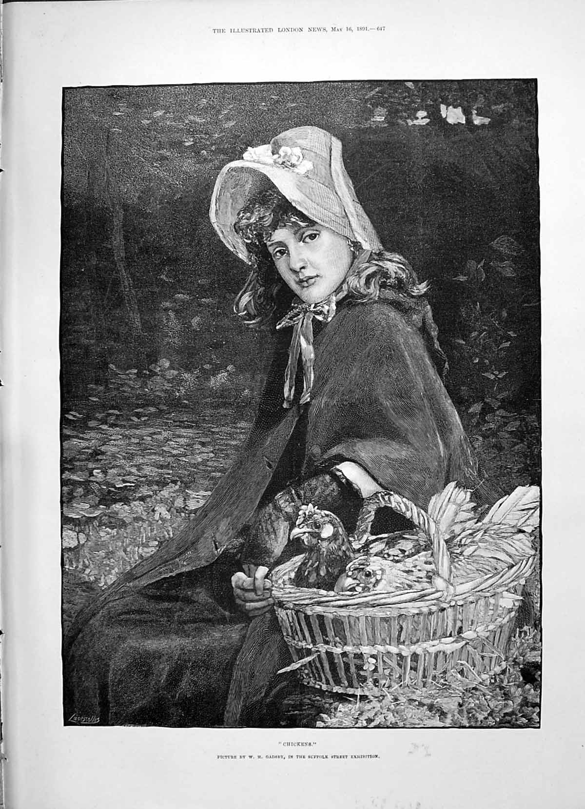 Old 1891 Lady Basket Chickens Gadsby Athenian Maiden Cerameicus Athen Victorian