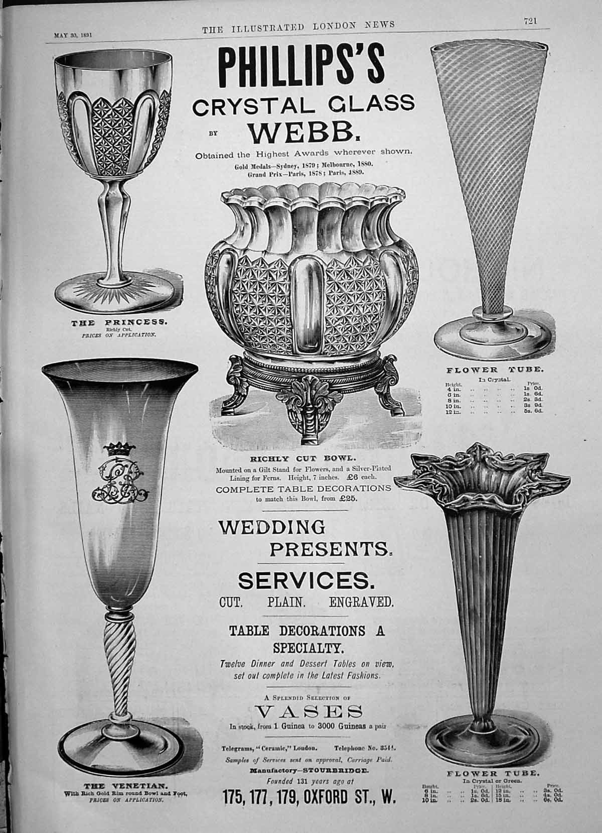 Old 1891 Phillips Crystal Glass Webb Nicholson Perfumery Salts Hindes Victorian