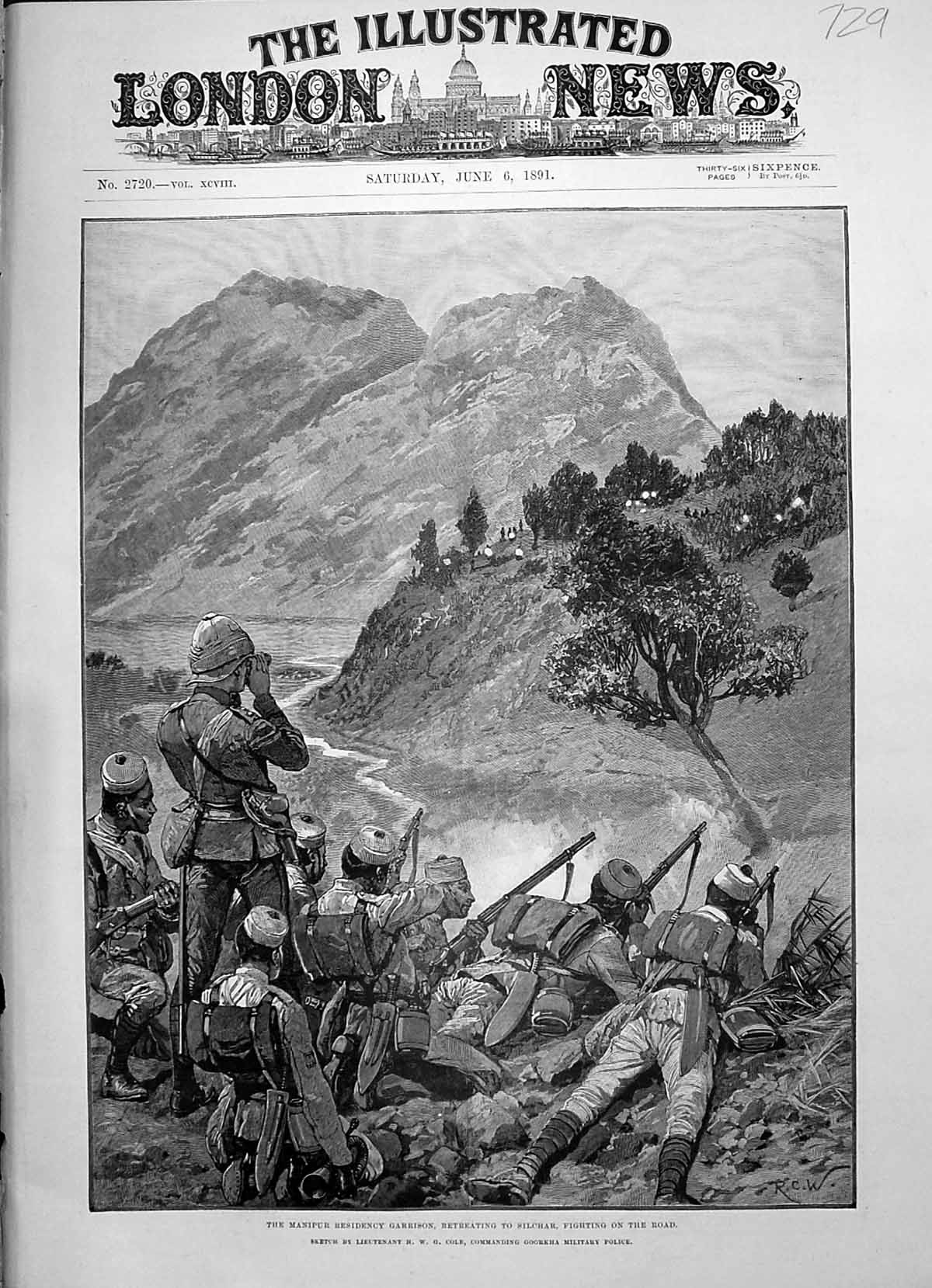 Old Print 1891 Manipur Residency Garrison Silchar Fighting Siers Cole Go 19th