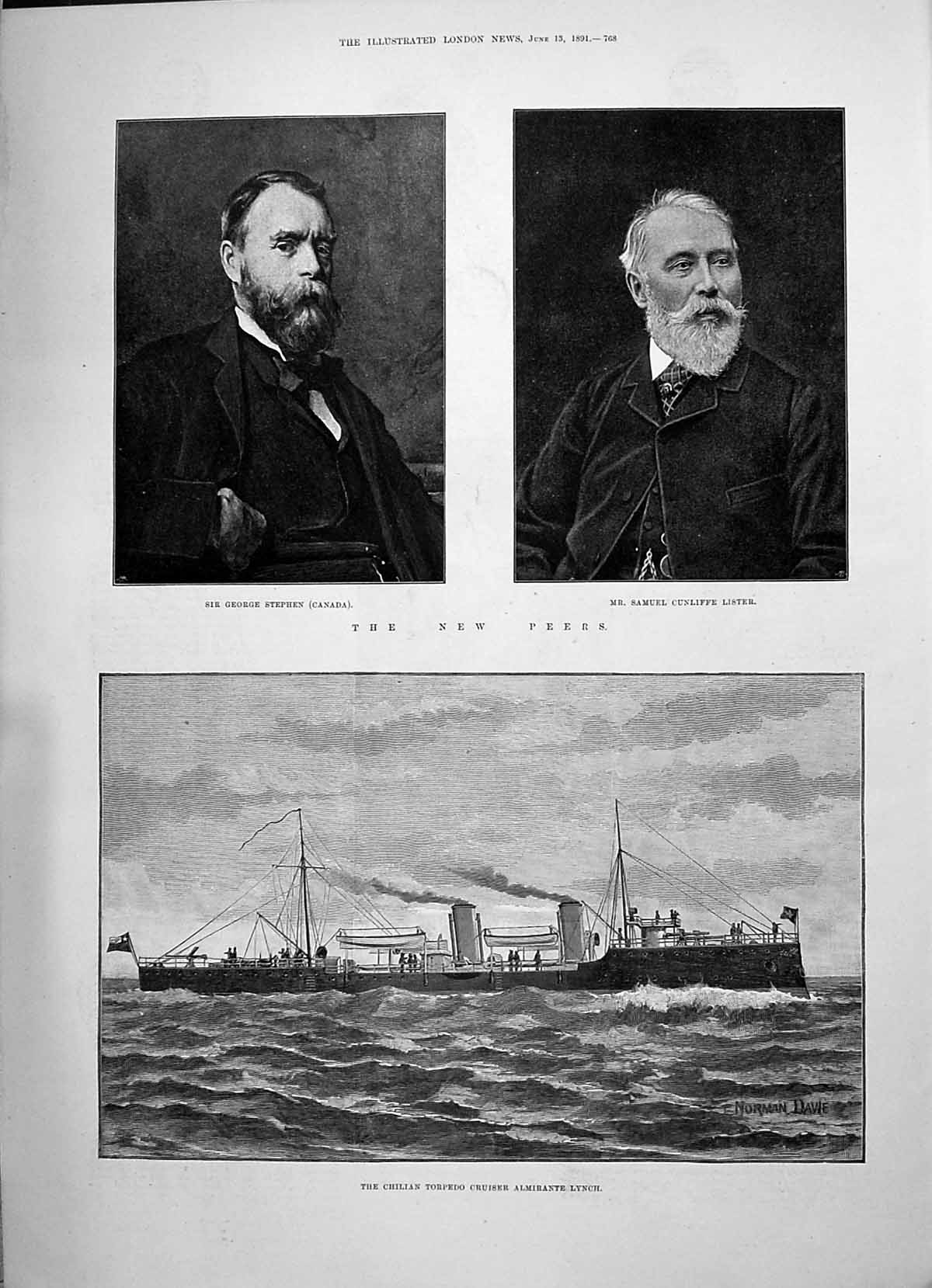Old 1891 Chilian Torpedo Ship Almirante Lynch Stephen Lister Peers He Victorian