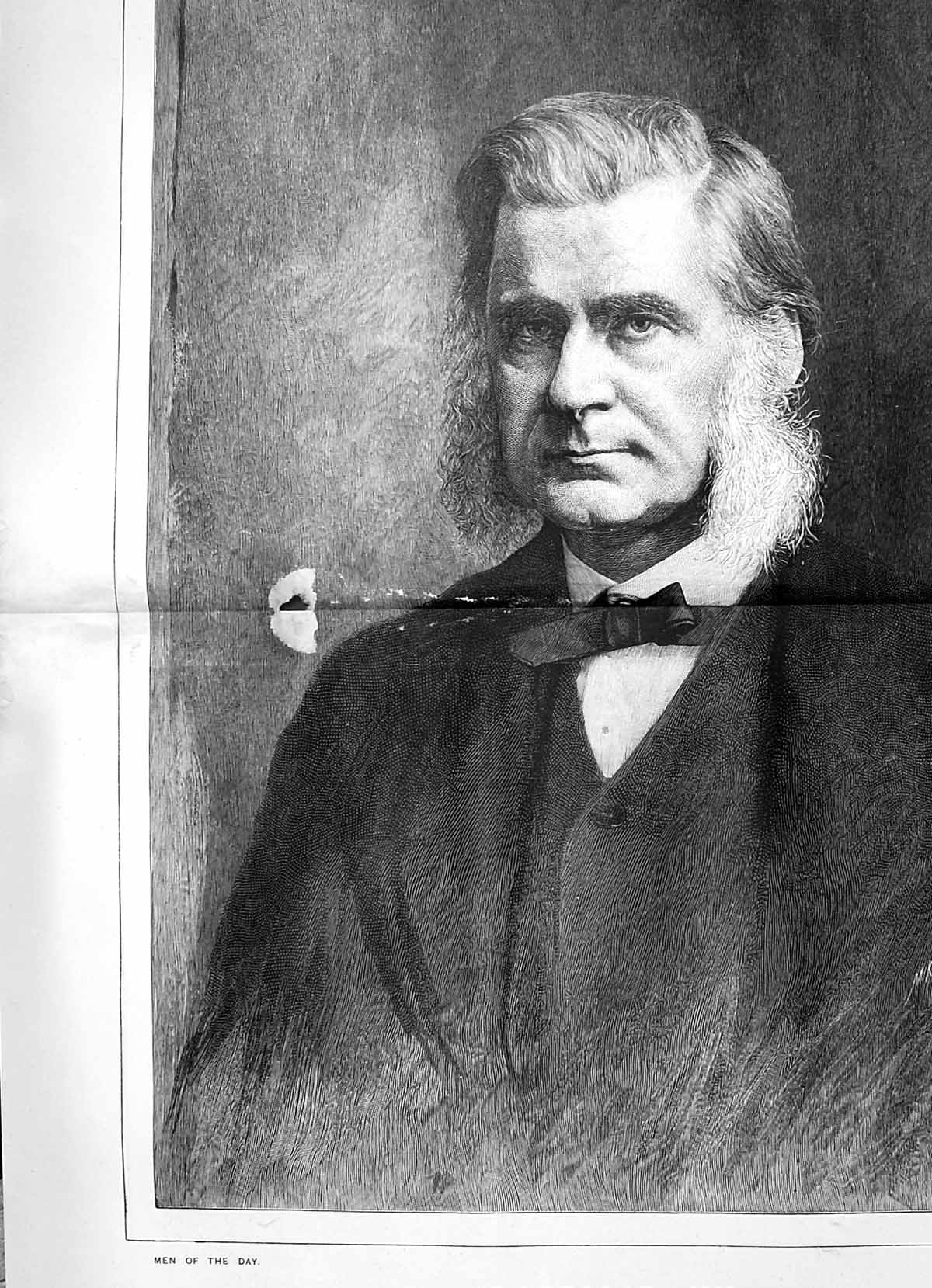 Original Old Antique Print Damaged 1891 Portrait Professor Huxley Bassano 19th