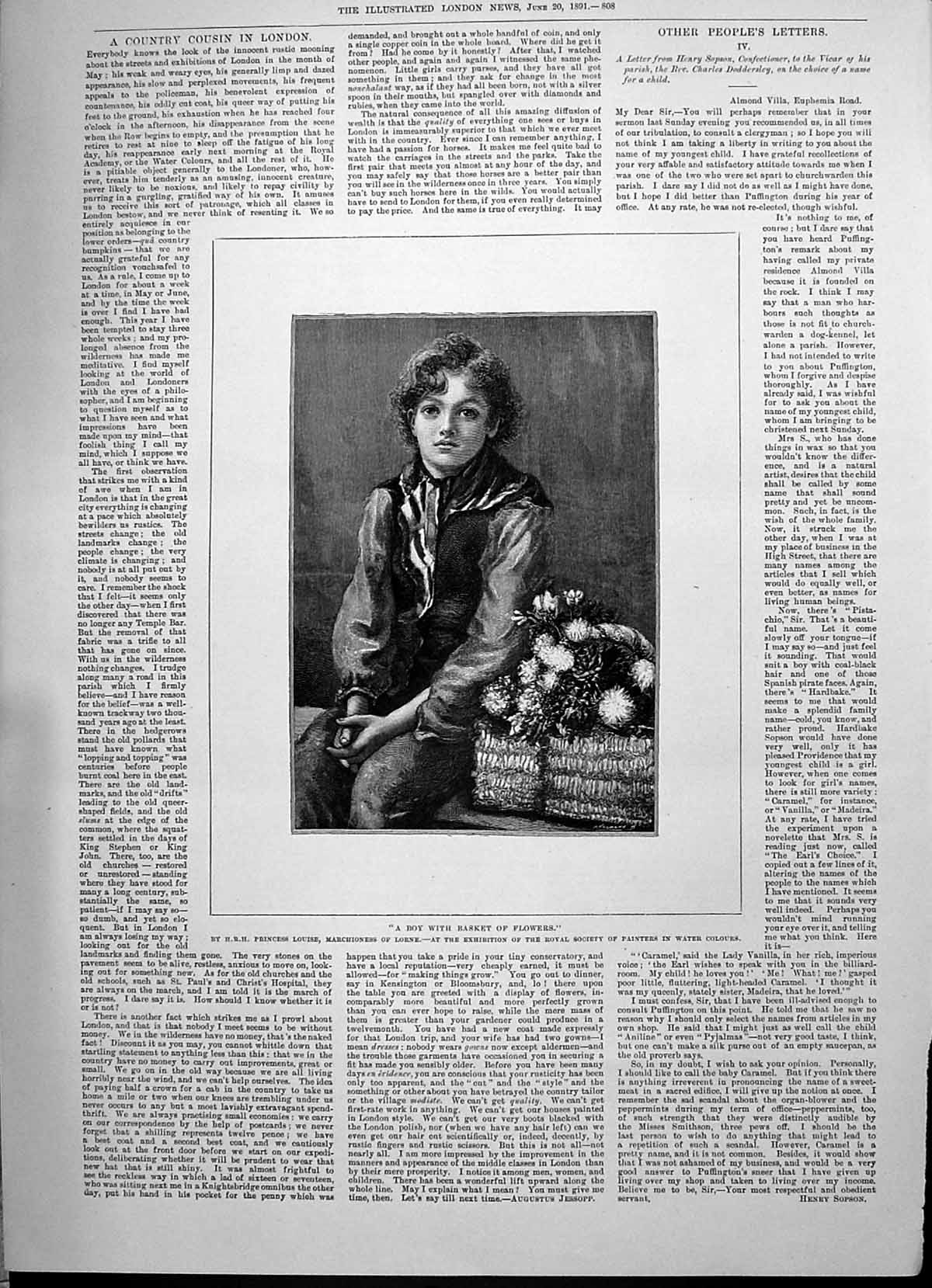 Old 1891 Boy Basket Flowers Princess Louise Ram Chandra Temple Benare Victorian