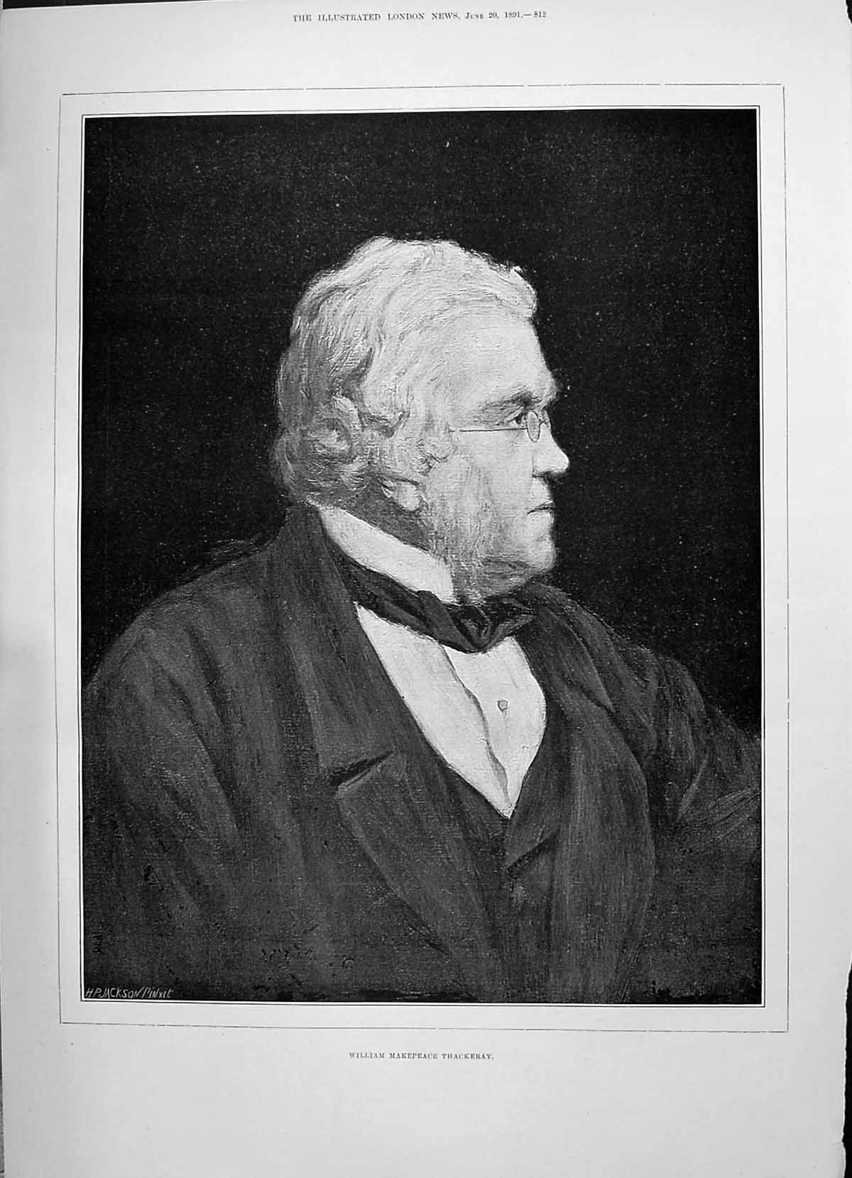 Antique Old Print 1891 Portrait William Makepeace Thackeray Samuel Lawrence