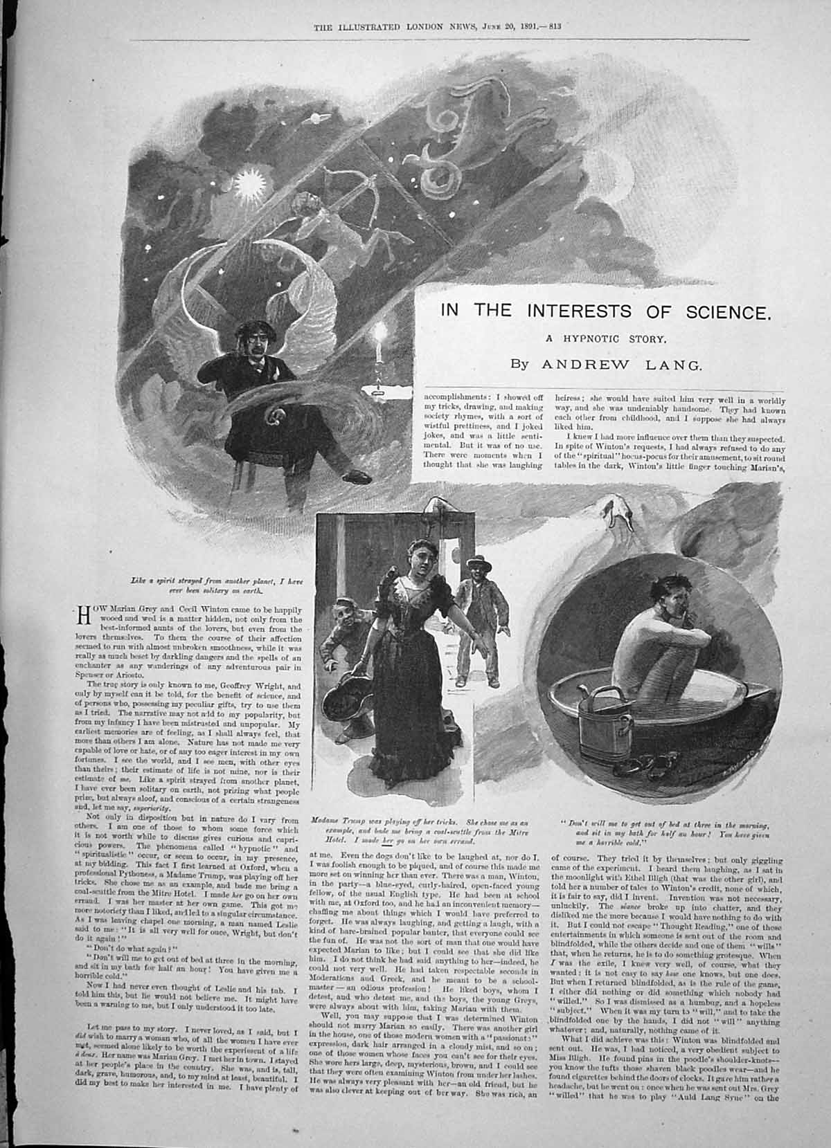 Old 1891 Story Illustration Interests Science Hypnotic Story Andrew L Victorian