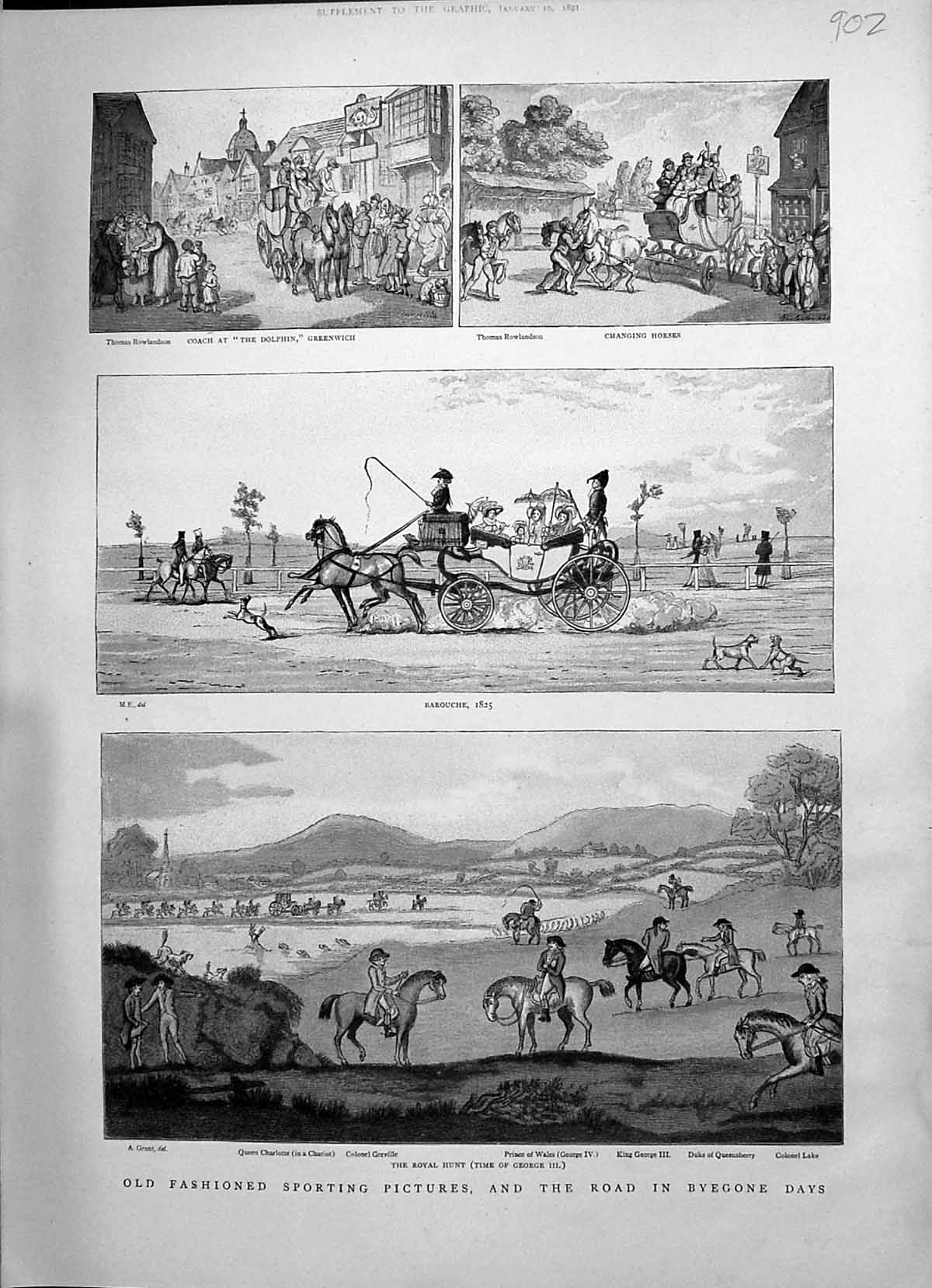 Old Print 1891 Sporting Pictures Prince Wales King George Queen Charlotte 19th