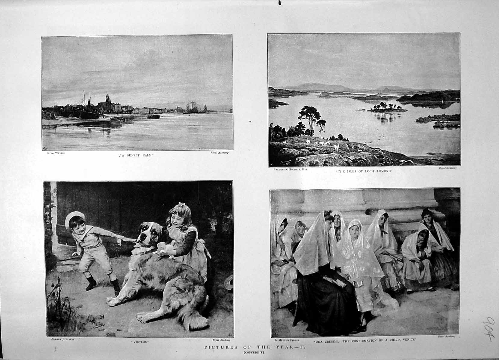 Old 1891 Art Pictures Isles Loch Lomond Una Cresima Child Venice Suns Victorian