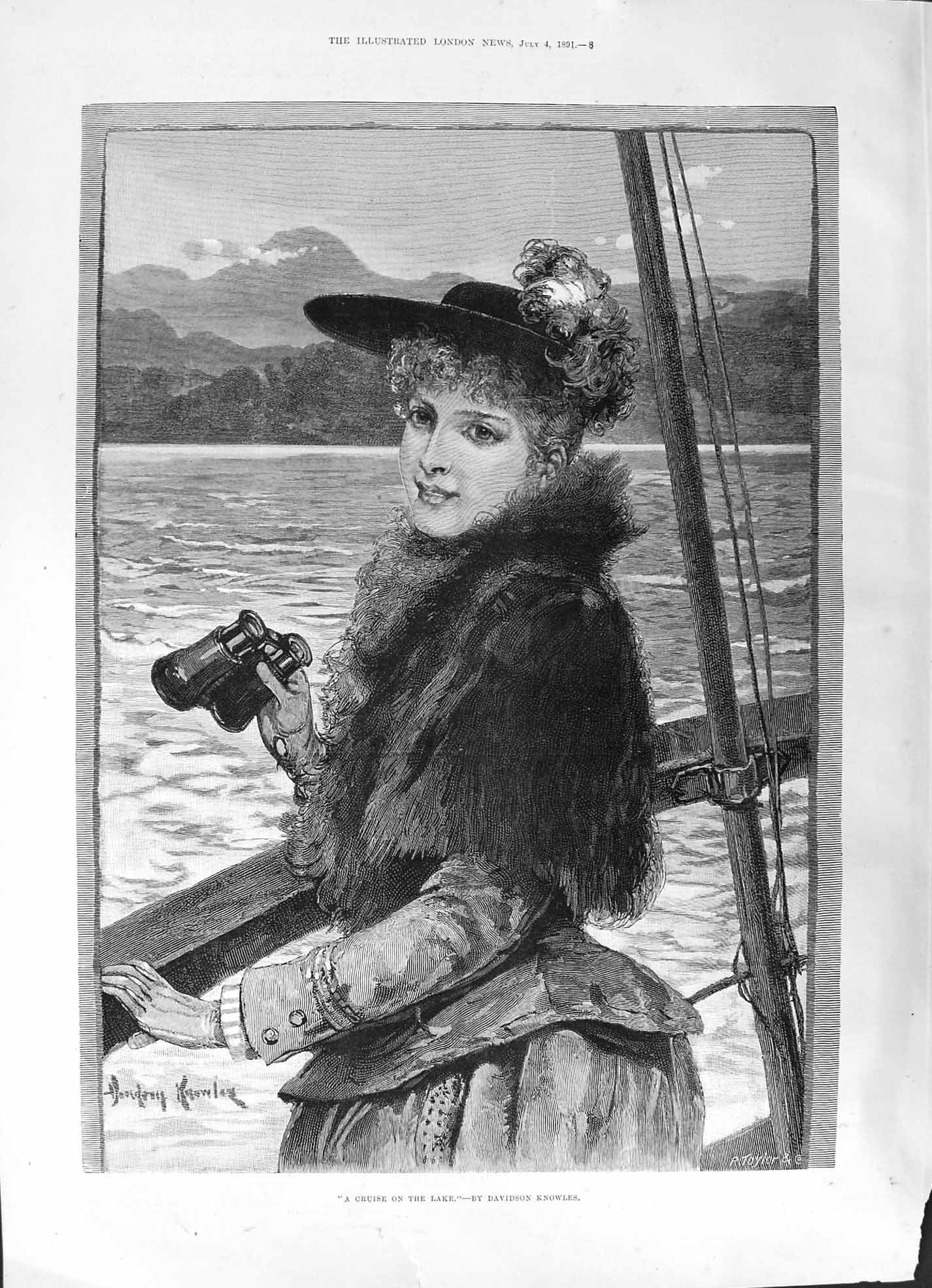 Old 1891 Lake Cruise Beautiful Lady Woman Knowles Dicksee Foster Flax Victorian