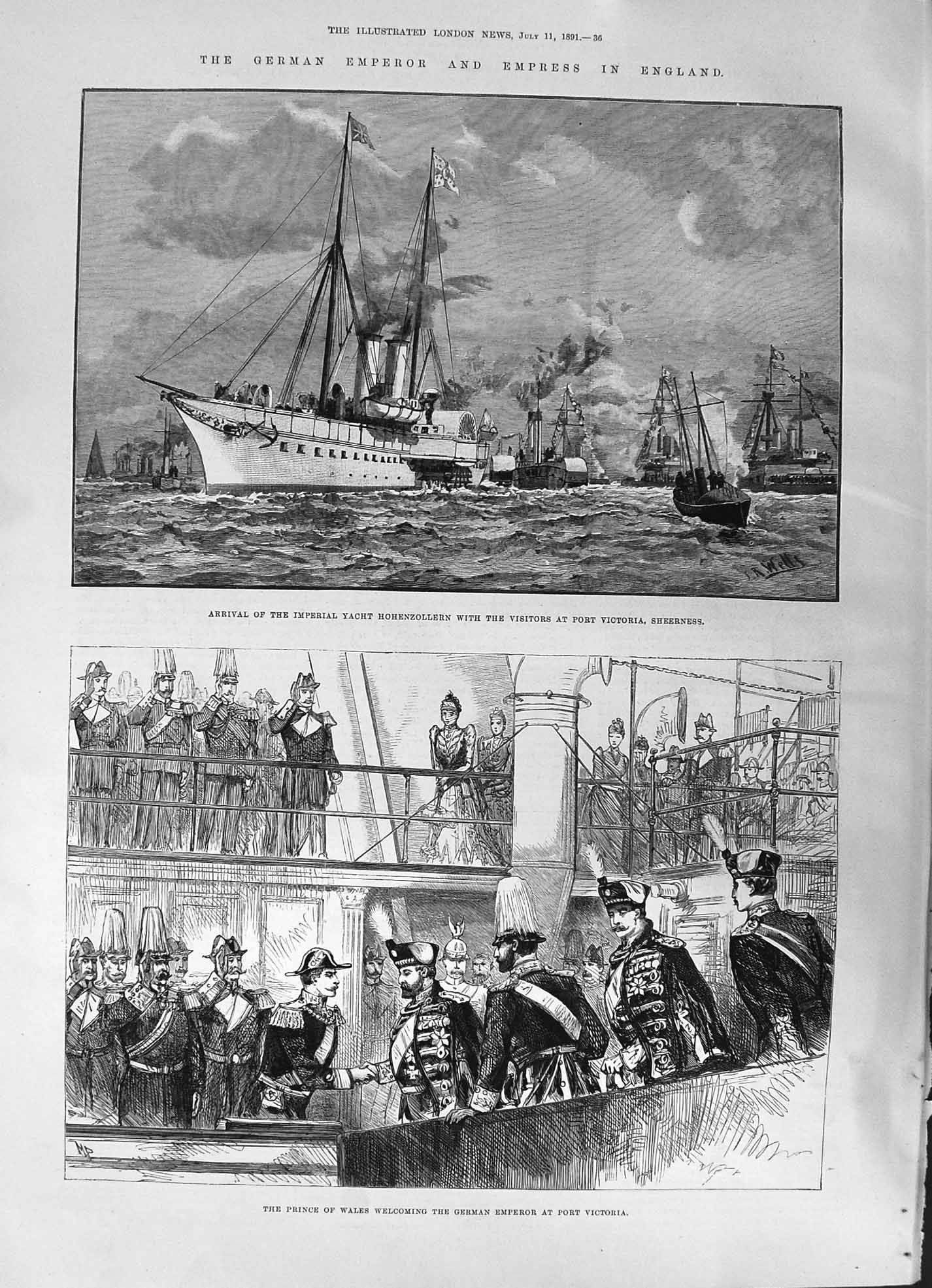 Old 1891 Wales Prince German Emperor Port Victoria Imperial Yacht Pri Victorian